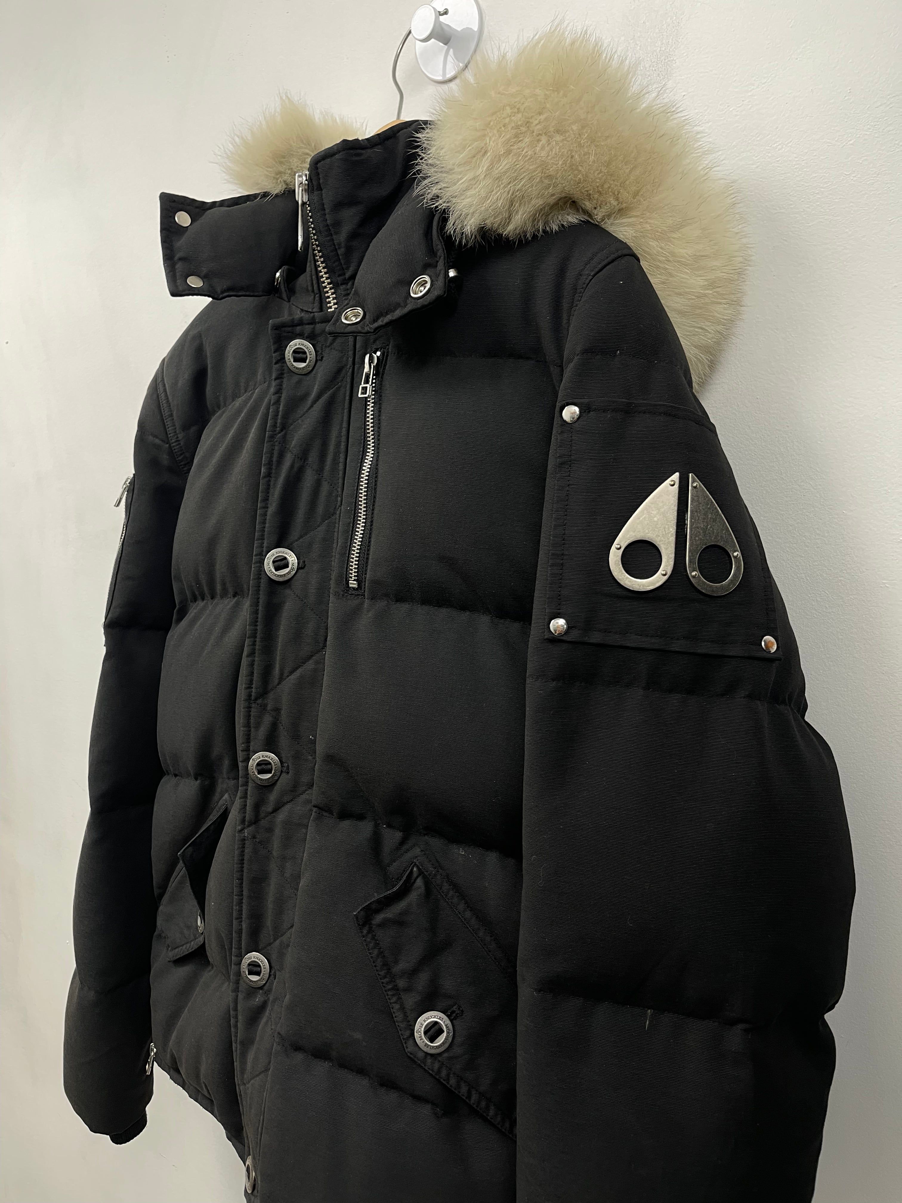 Moose Knuckles Black White Fur 3Q Parka Jacket