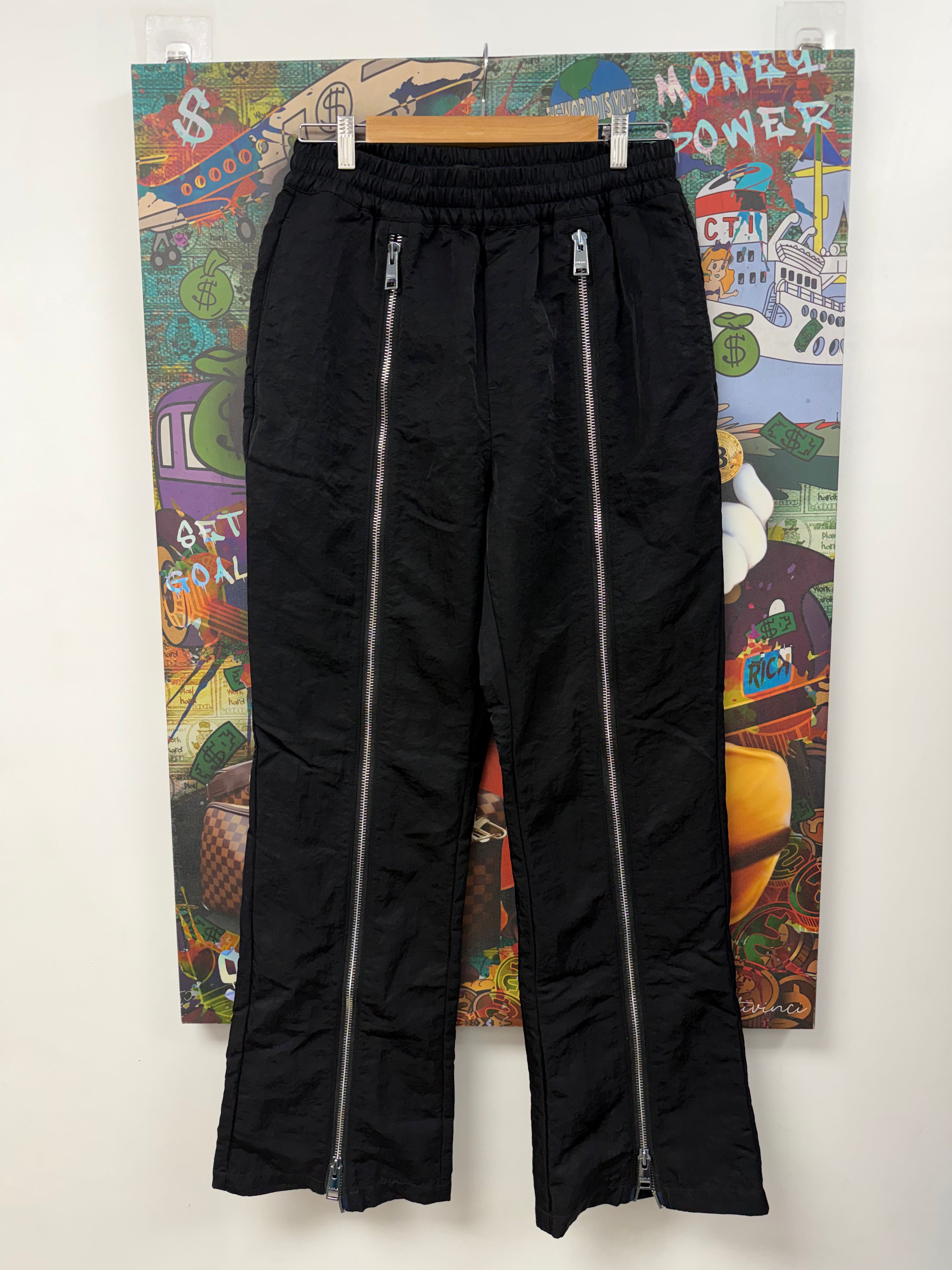 Purple Brand Black Nylon Zipper Track Pants