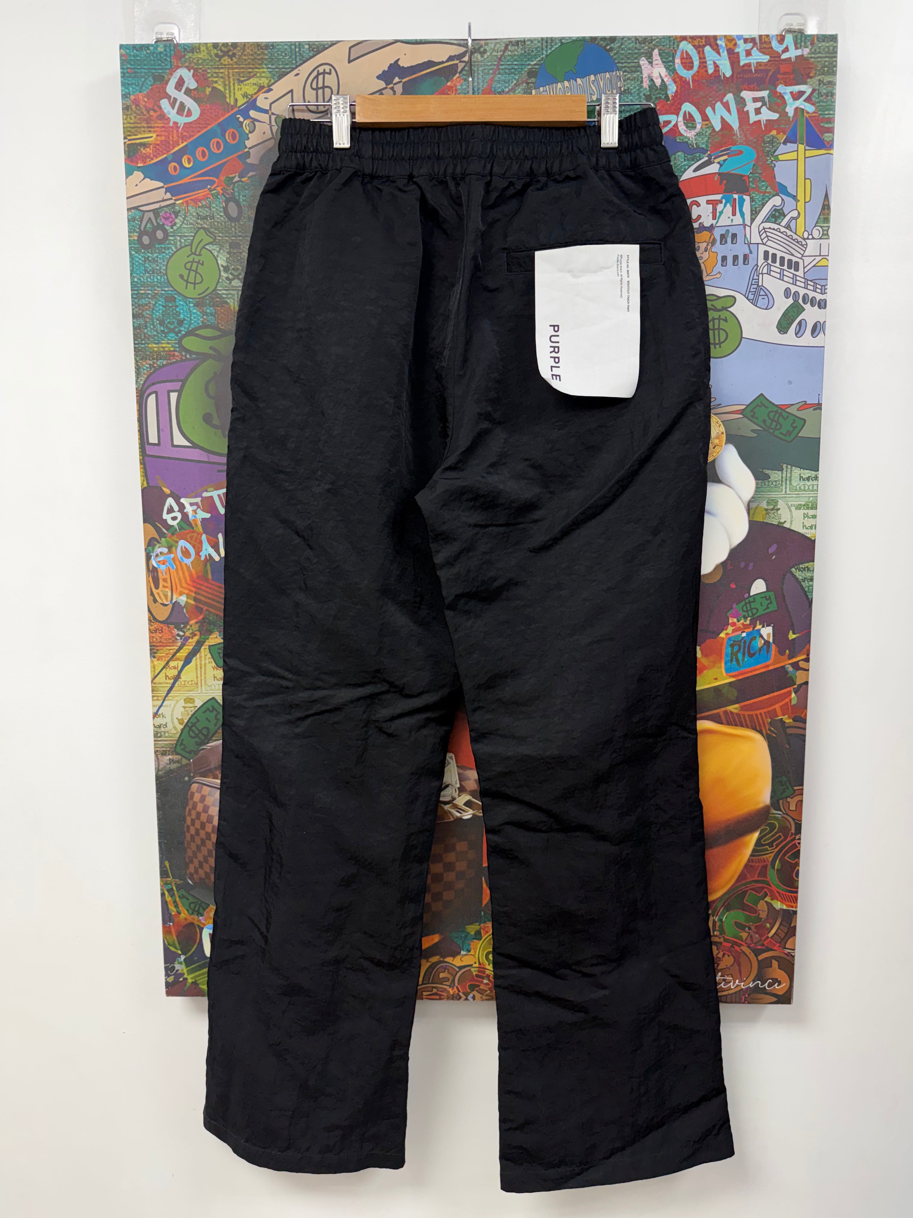 Purple Brand Black Nylon Zipper Track Pants