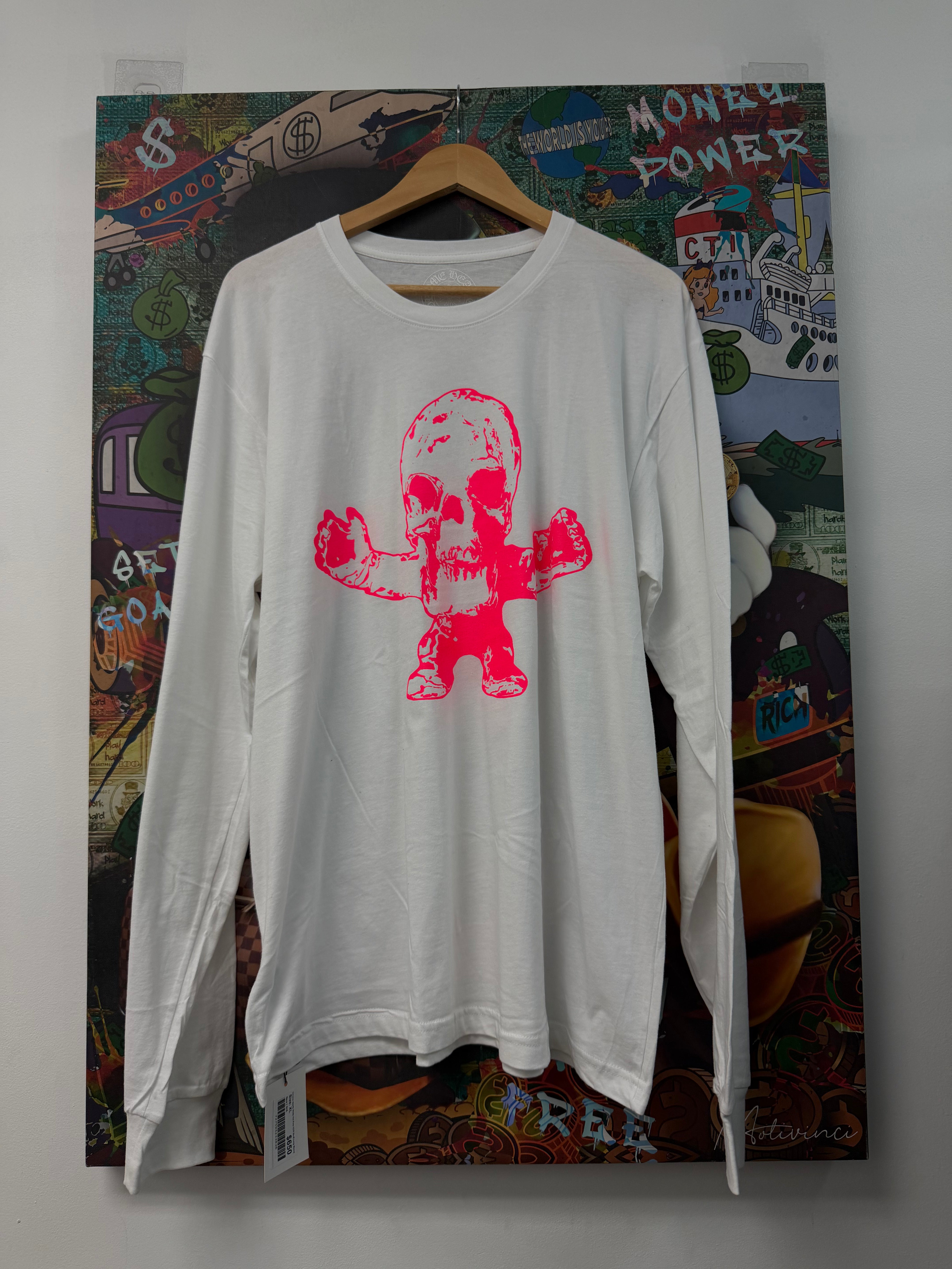 Chrome Hearts White Hot Pink FOTI Skull Long Sleeve