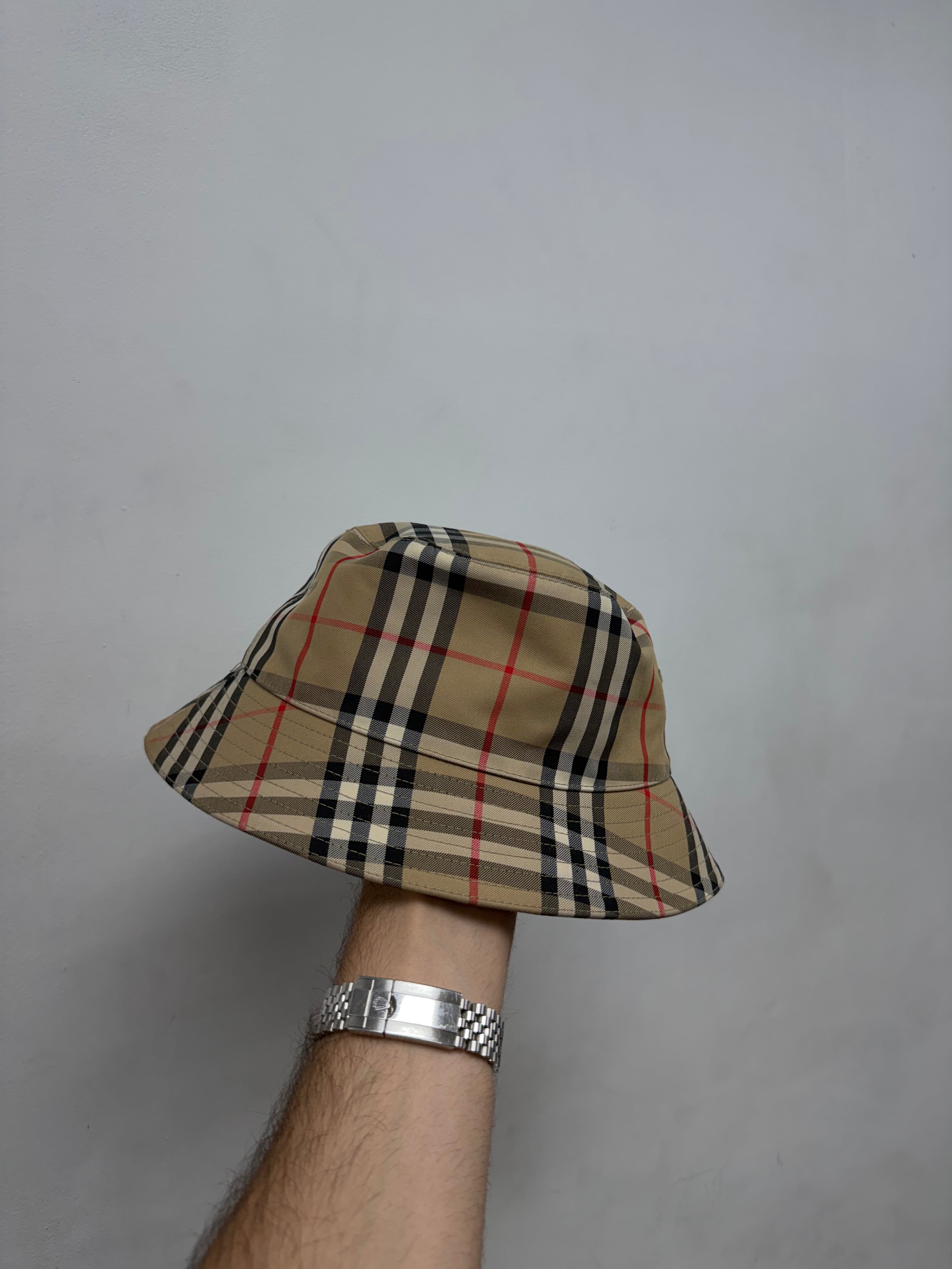 Burberry Brown Plaid Monogram Bucket Hat
