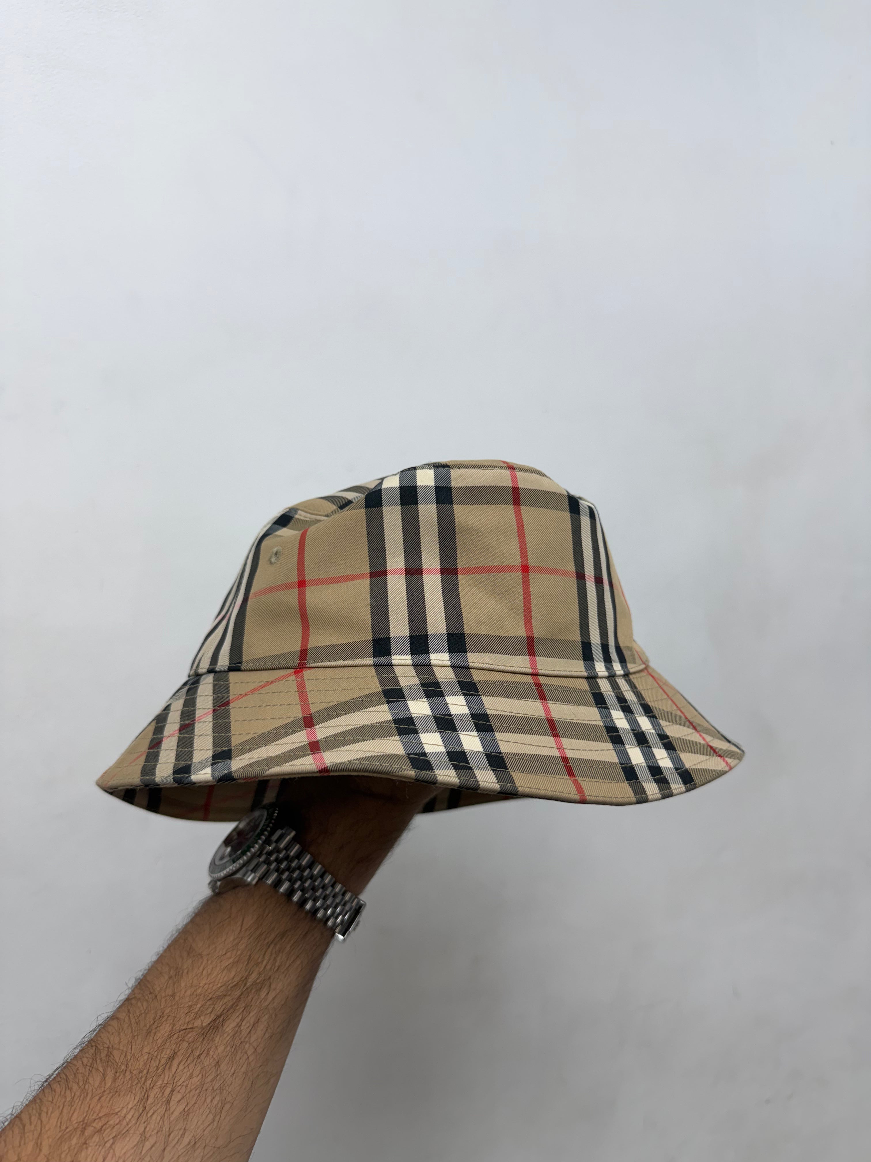 Burberry Brown Plaid Monogram Bucket Hat
