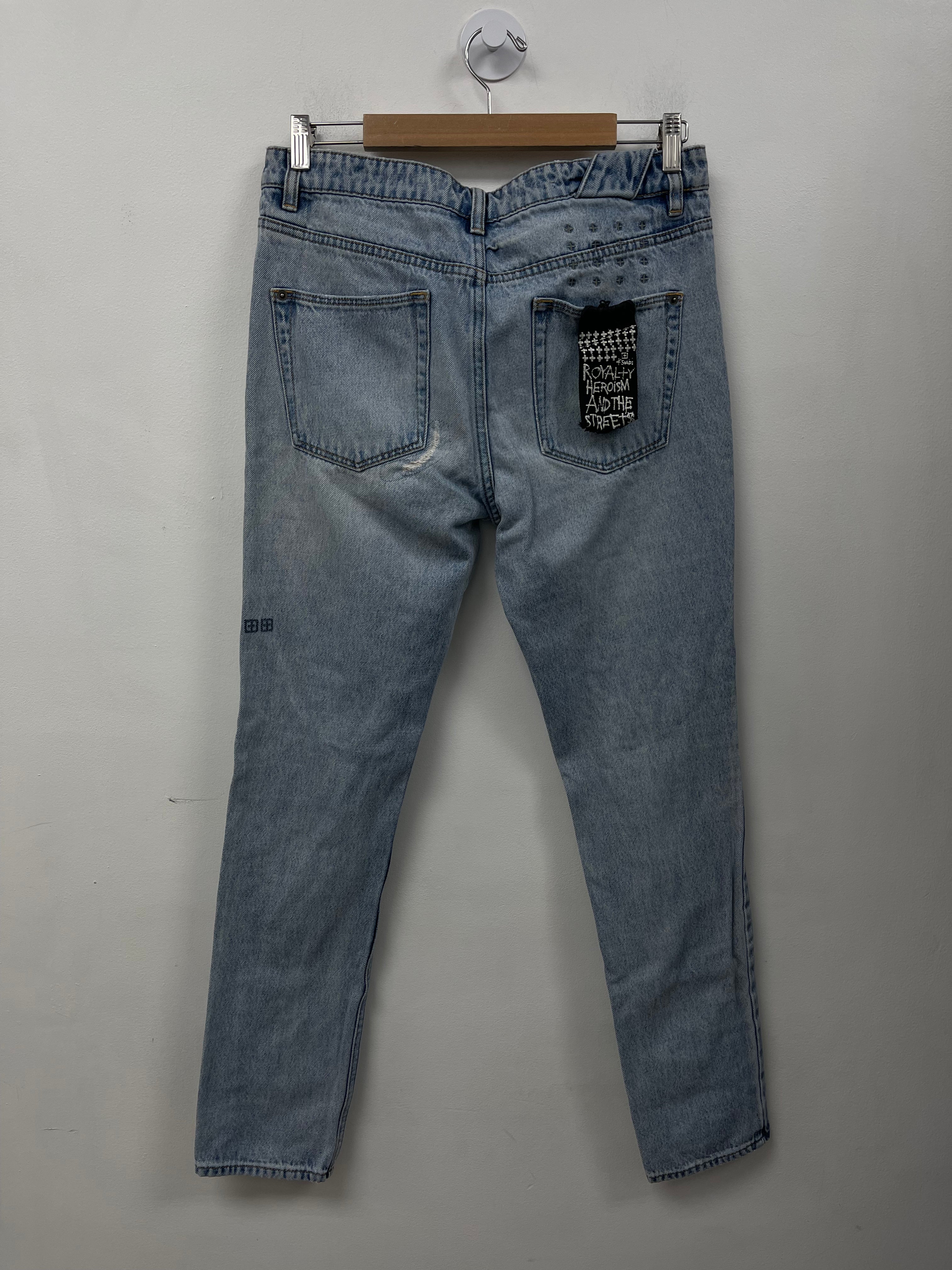 Ksubi Light Wash Navy Red Plaid Patchwork Jeans