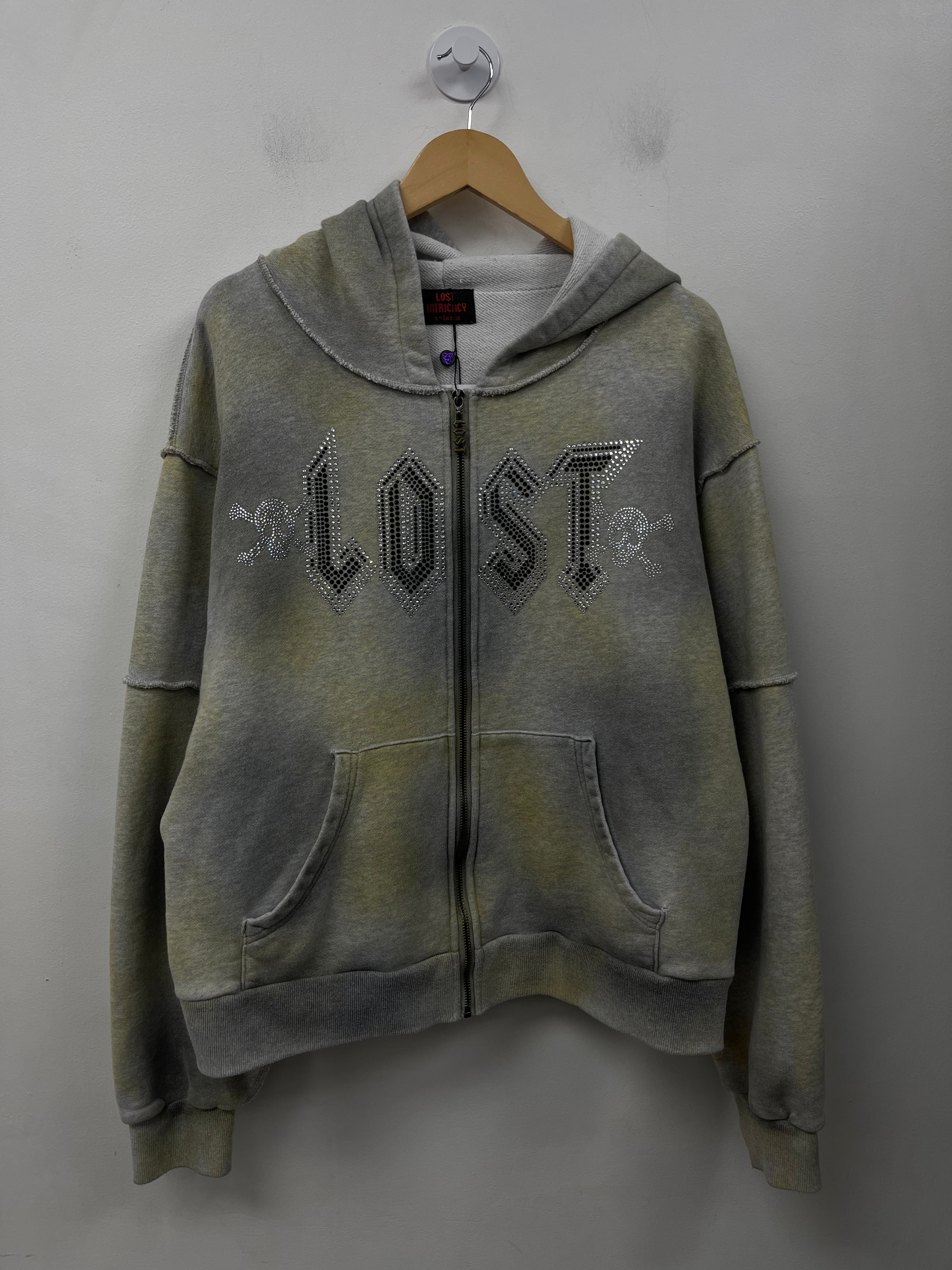 Lost Intricacy Grey Rhinestone Zip Up