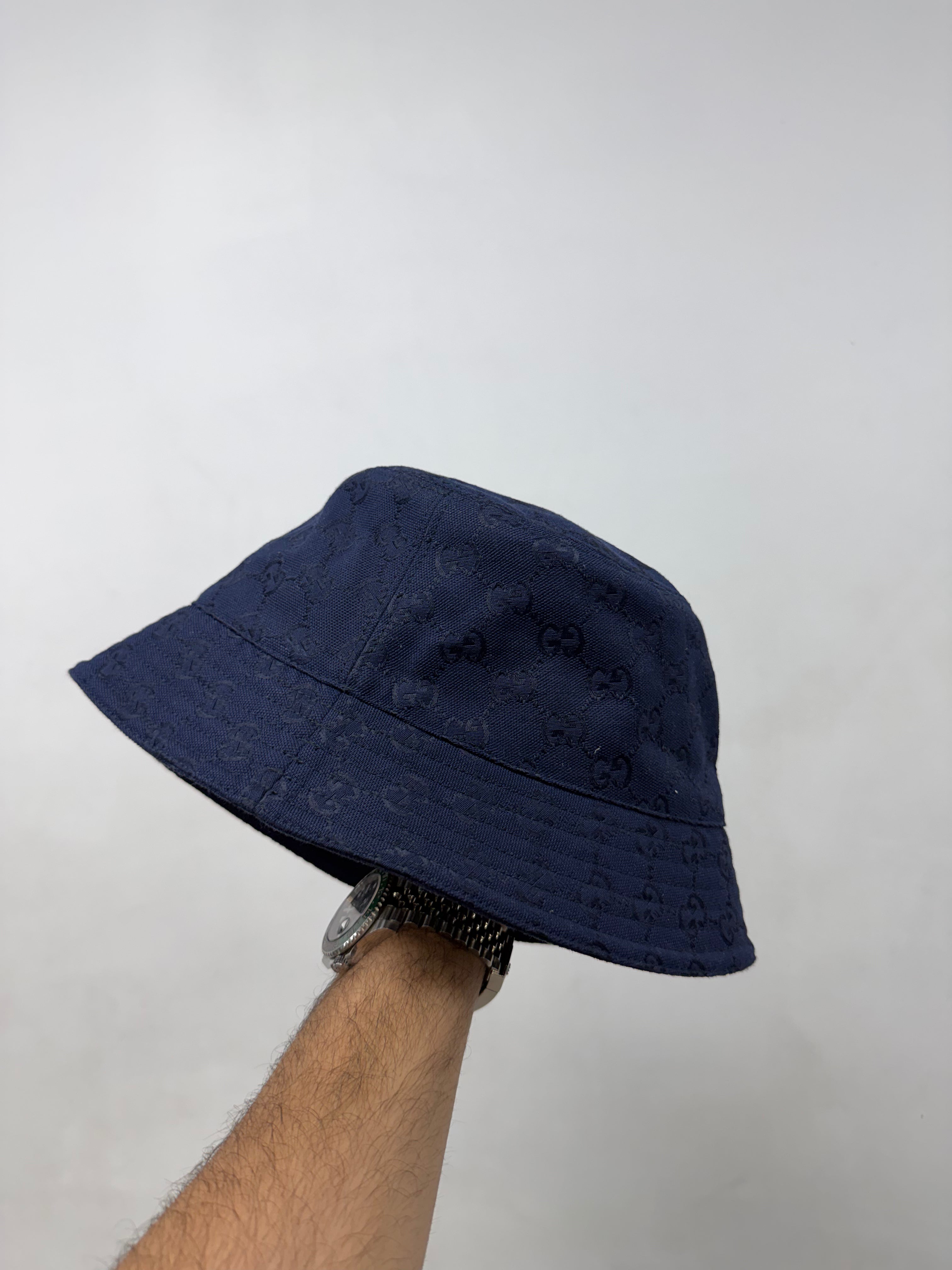 Gucci Navy Burgundy GG Canvas Bucket Hat