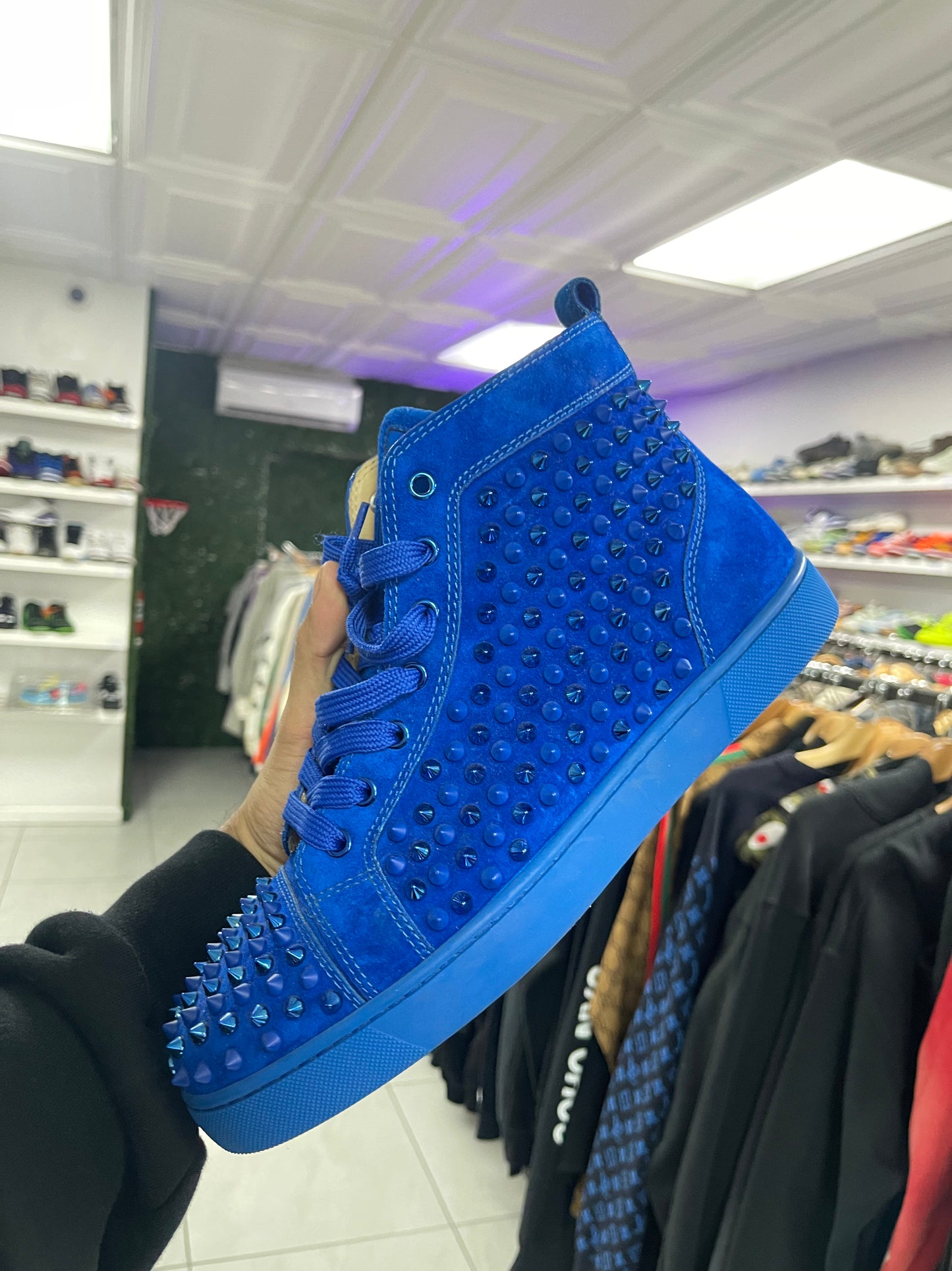 Christian Louboutins Blue Spike Sneakers Used 9 With Box