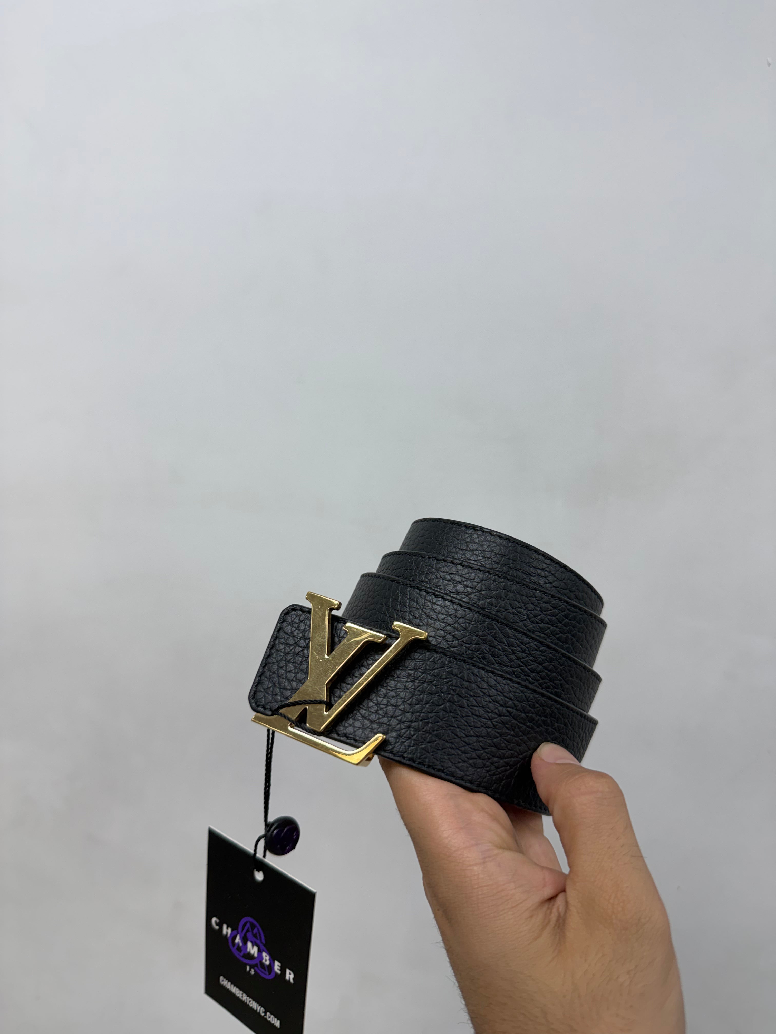 Louis Vuitton Black Brown Tumbled Leather Gold (100-40) Belt