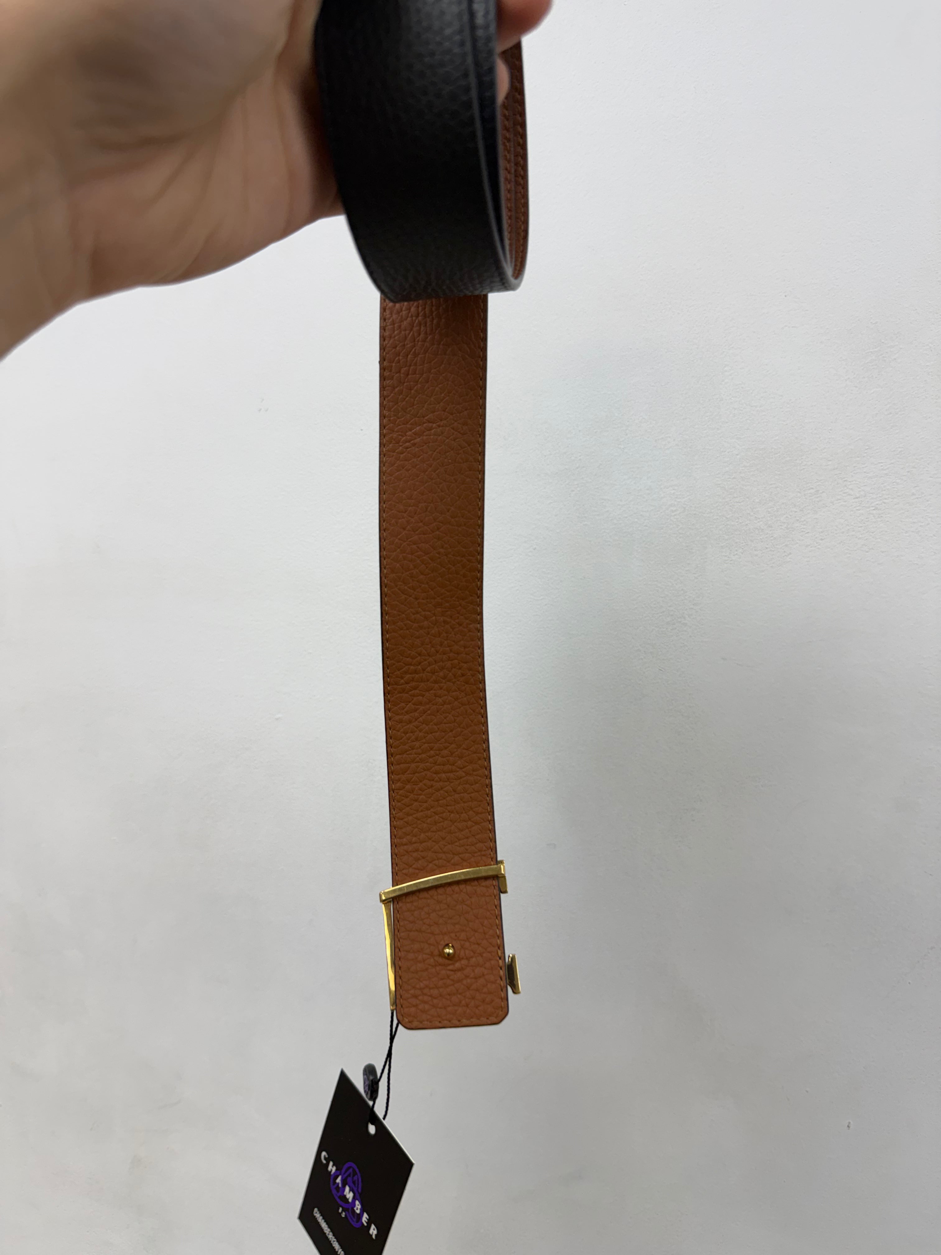 Louis Vuitton Black Brown Tumbled Leather Gold (100-40) Belt