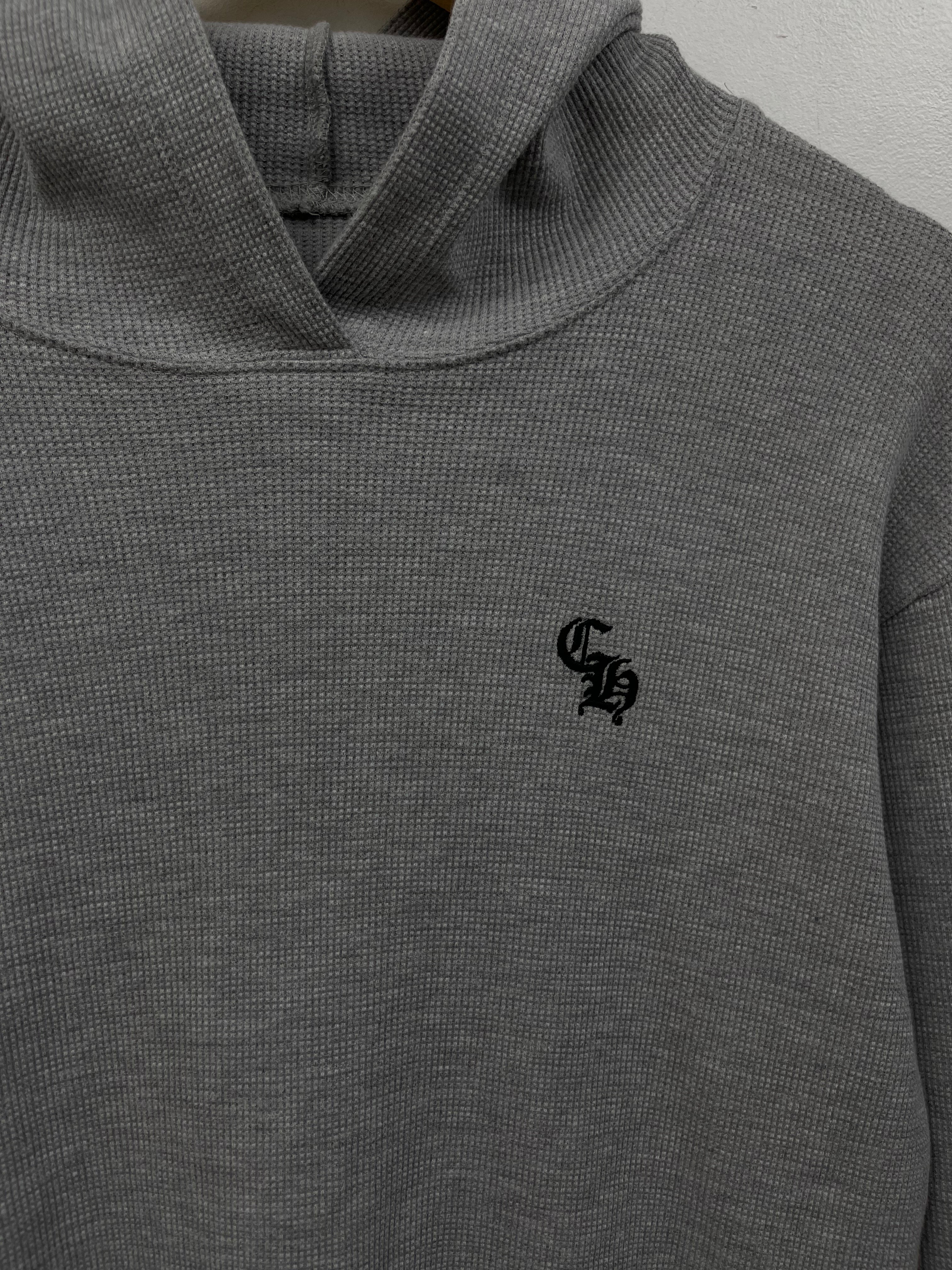 Chrome Hearts Grey Waffle Knit Embroidered CH Hoodie