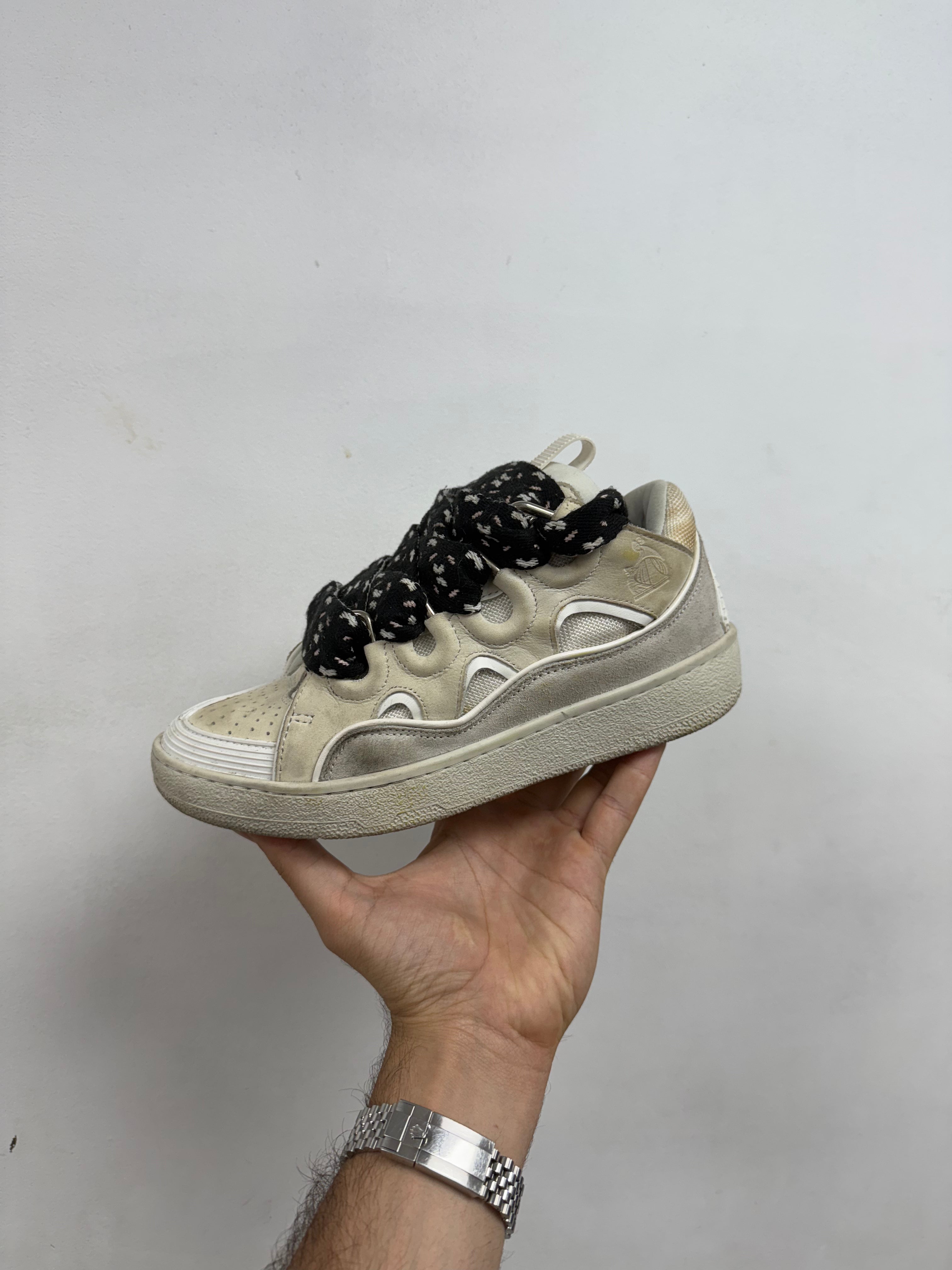 Lanvin White Black Pink Curb Sneakers