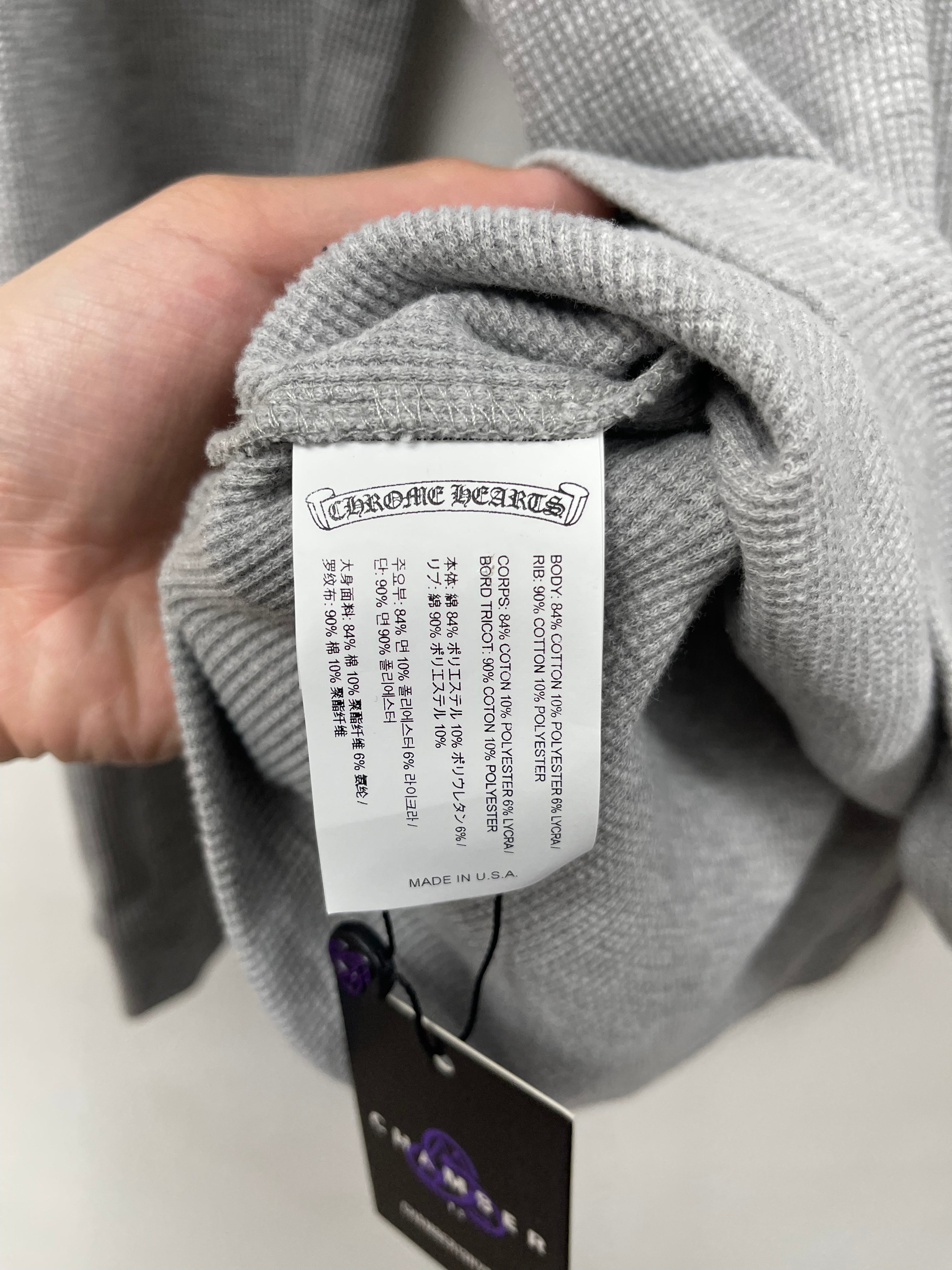 Chrome Hearts Grey Waffle Knit Embroidered CH Hoodie