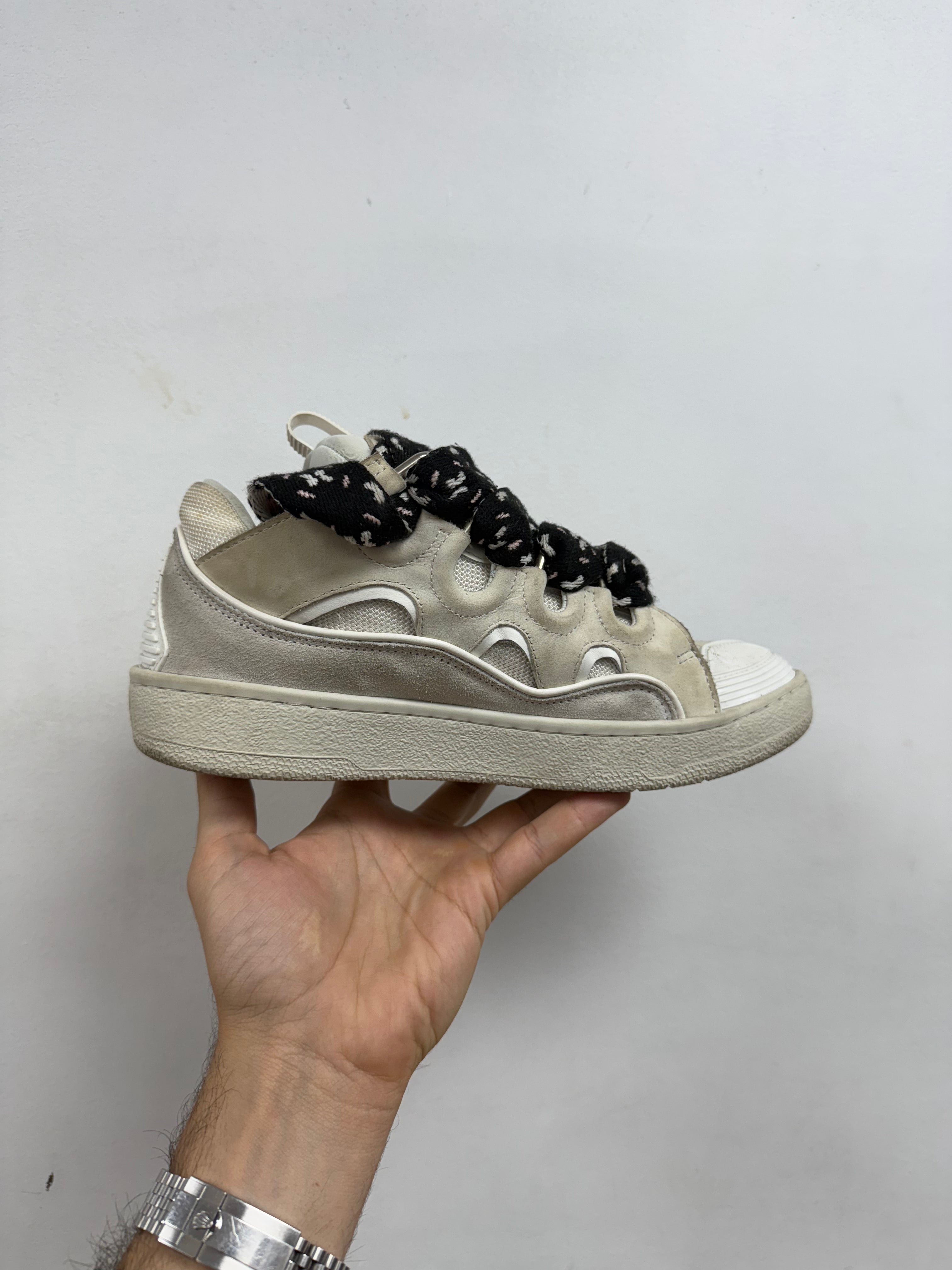 Lanvin White Black Pink Curb Sneakers