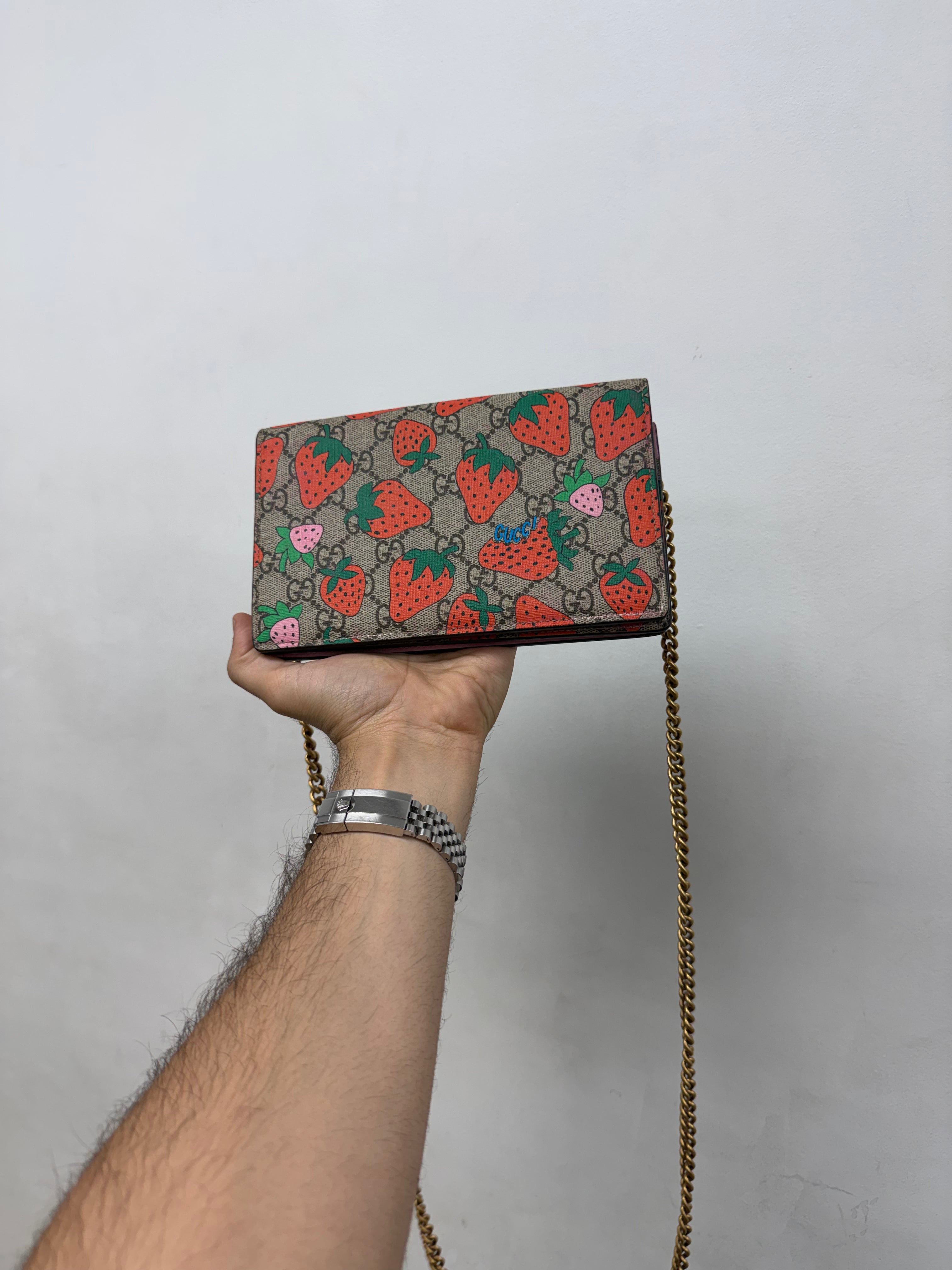 Gucci Zumi Strawberry Print Monogram Bag