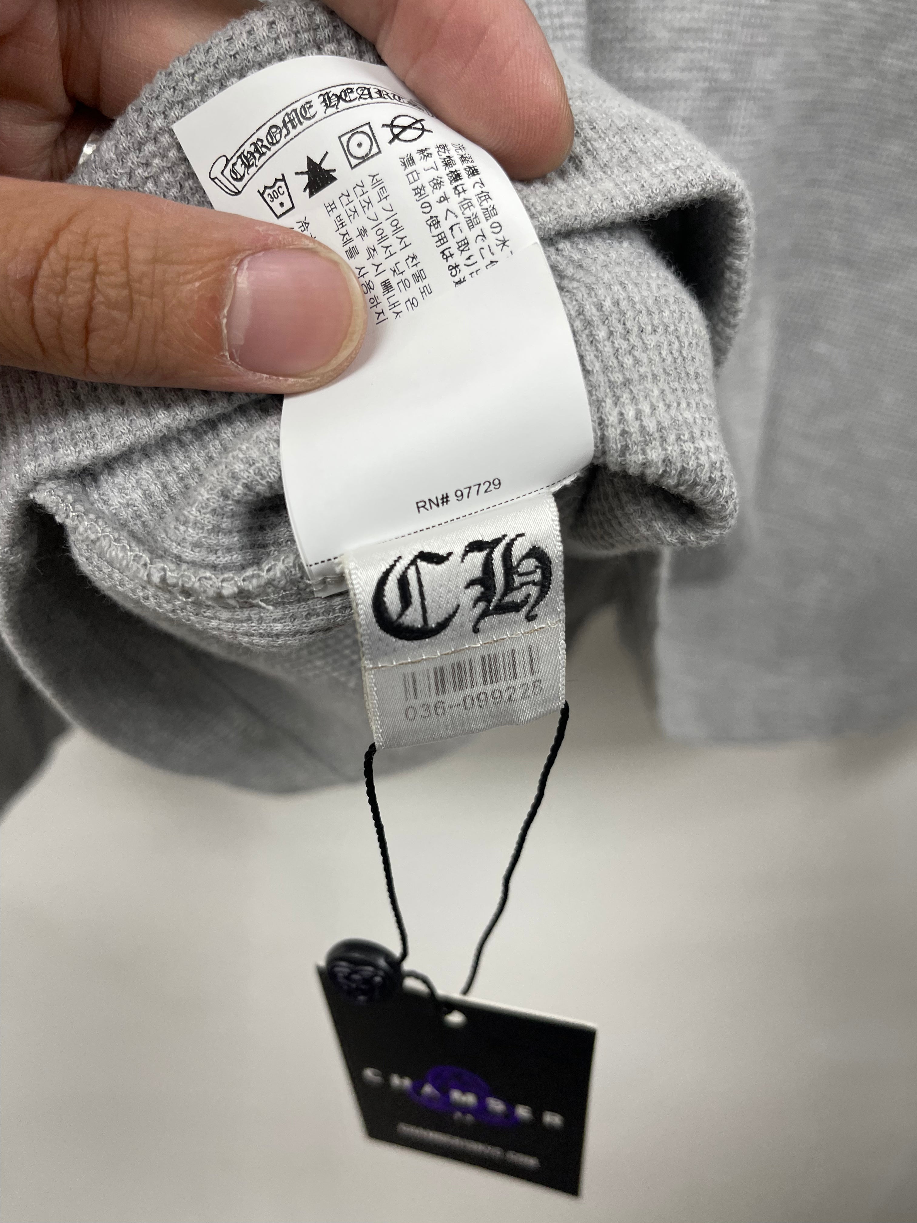 Chrome Hearts Grey Waffle Knit Embroidered CH Hoodie
