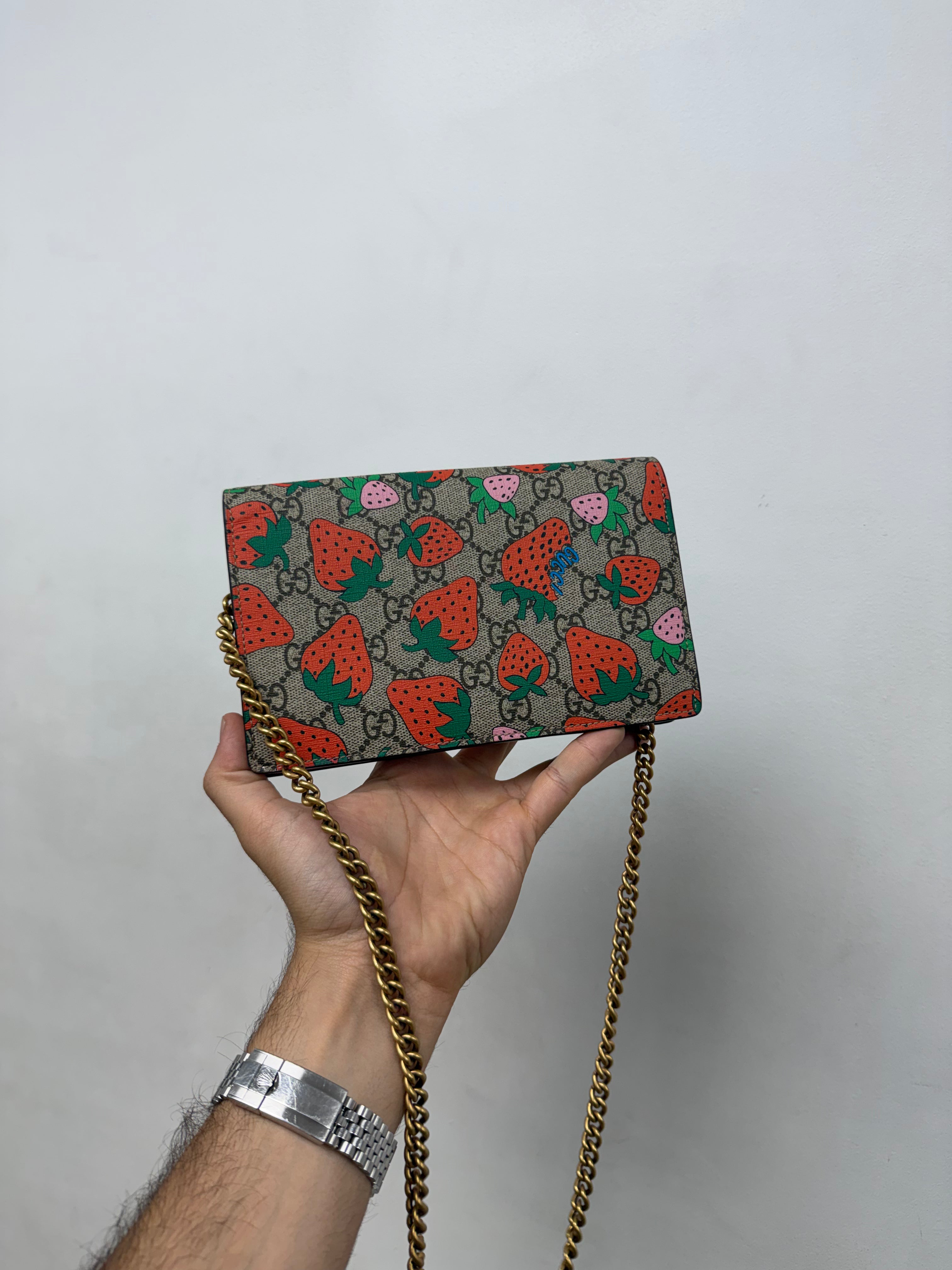 Gucci Zumi Strawberry Print Monogram Bag