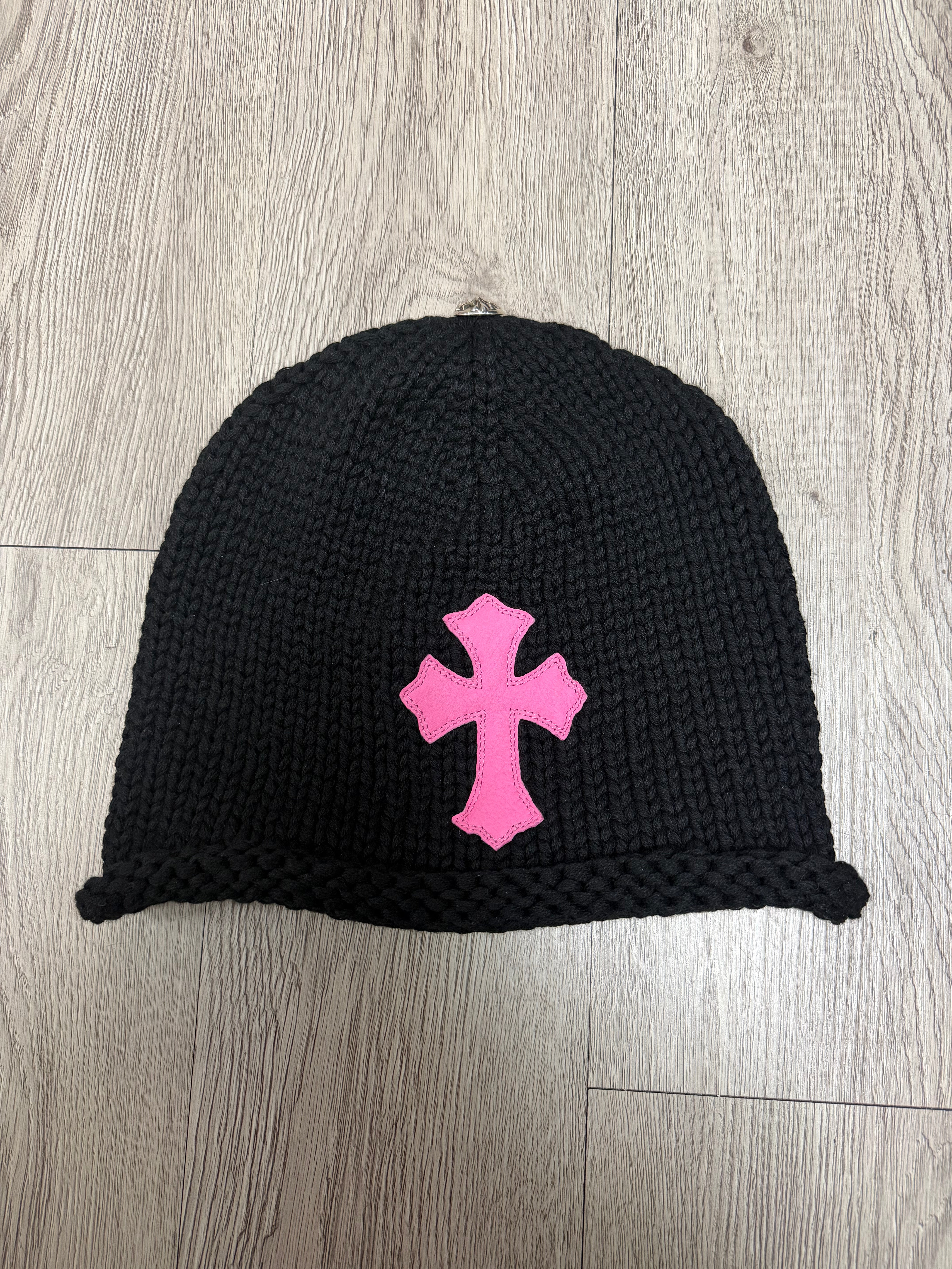 Chrome Hearts Black Pink Cashmere Cross Patch Beanie
