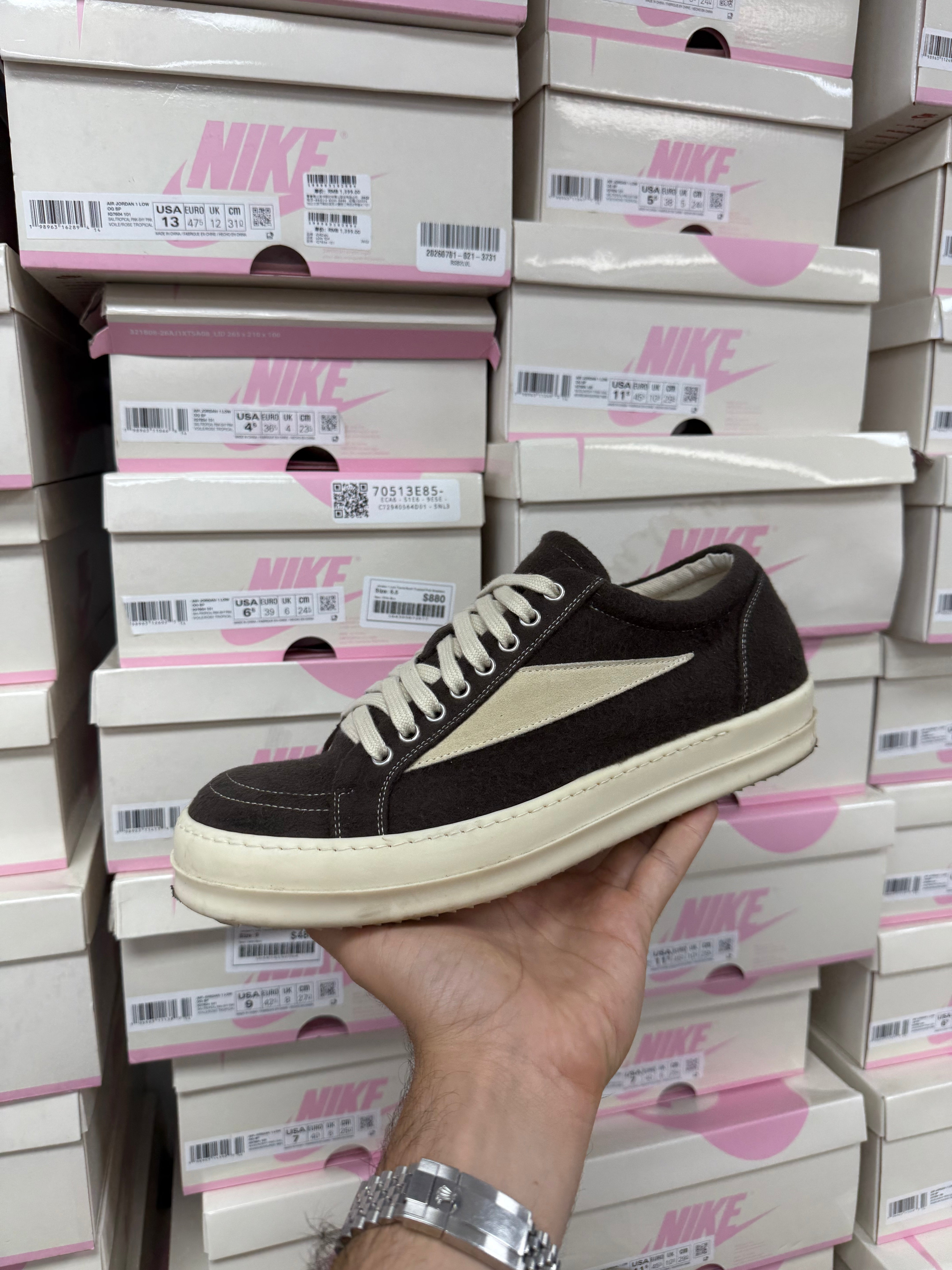 Rick Owens Dark Dust Felt Vintage Low Sneakers