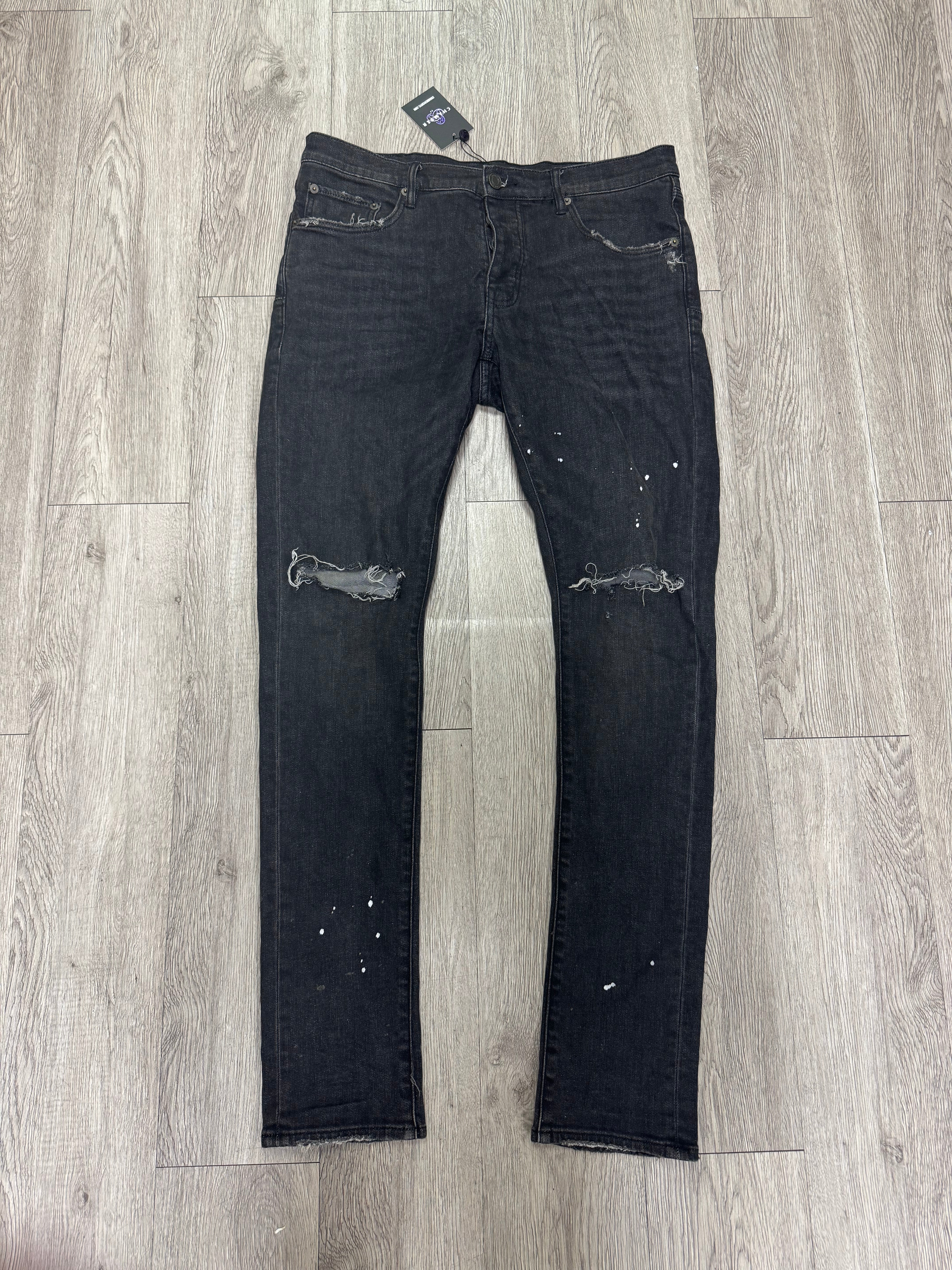 Purple Brand Black Wash Splatter Knee Ripped Jeans