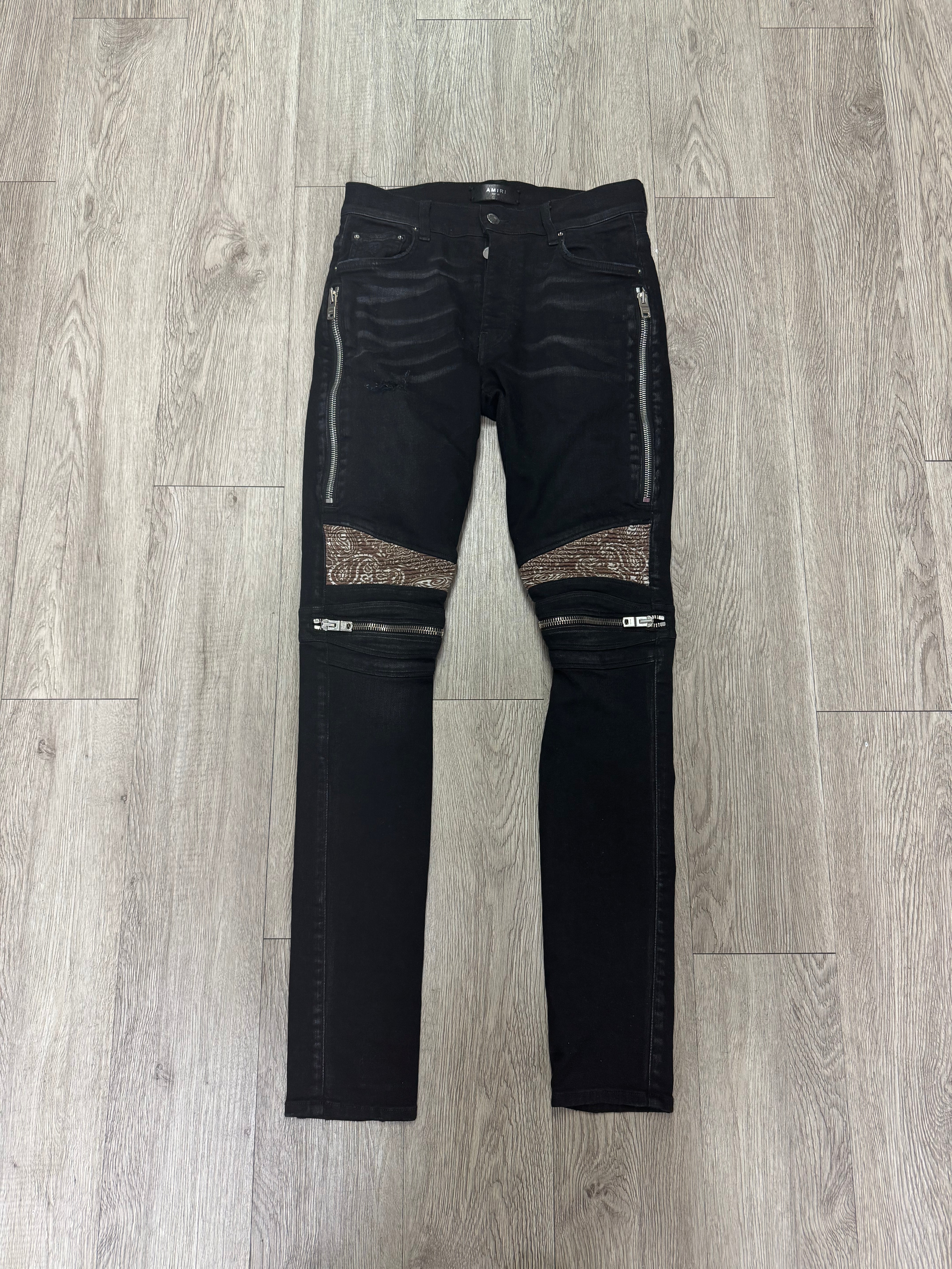 Amiri MX2 Black Wash Brown Paisley Jeans