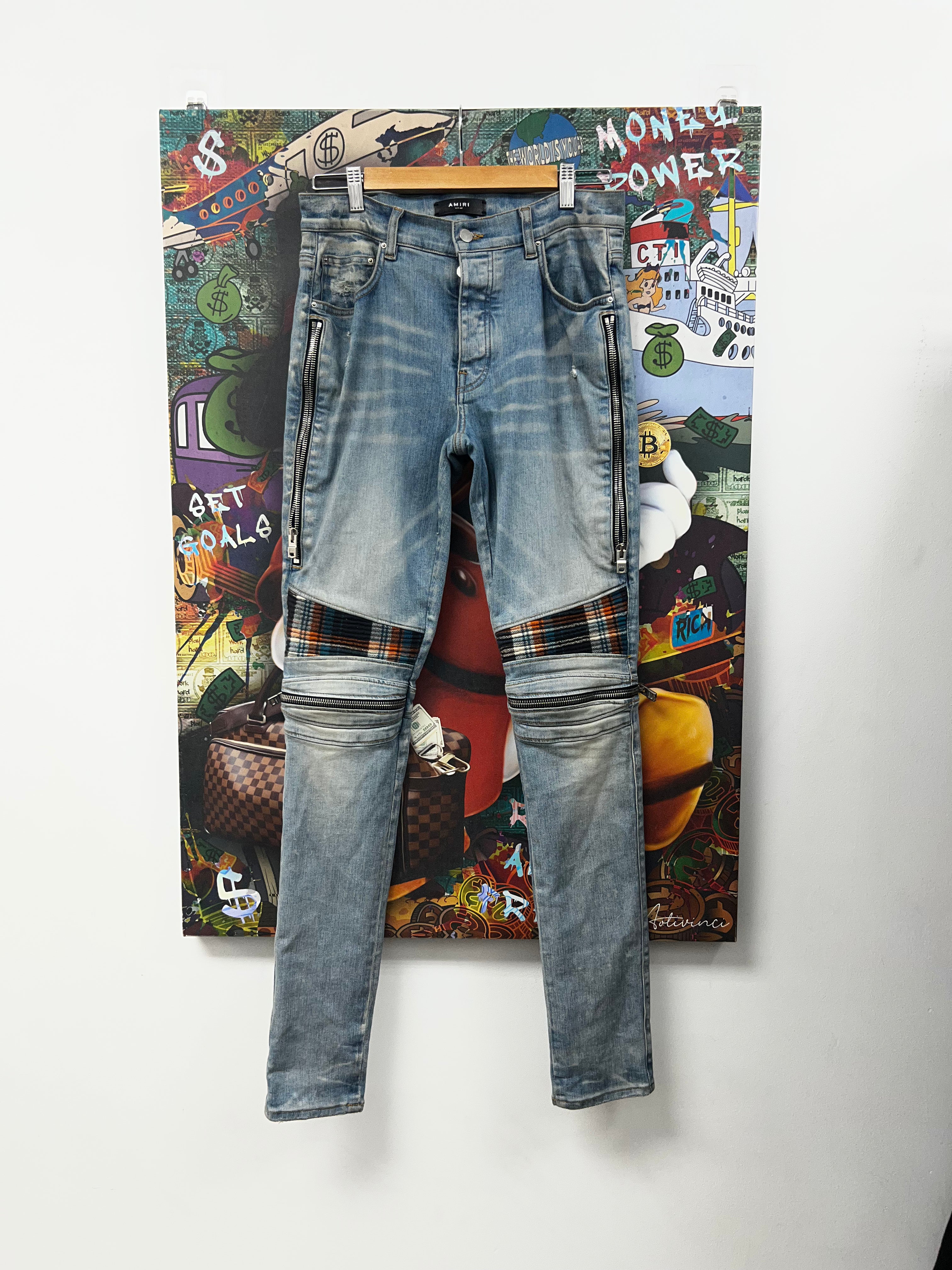Amiri MX2 Light Wash Orange Blue Patch Jeans