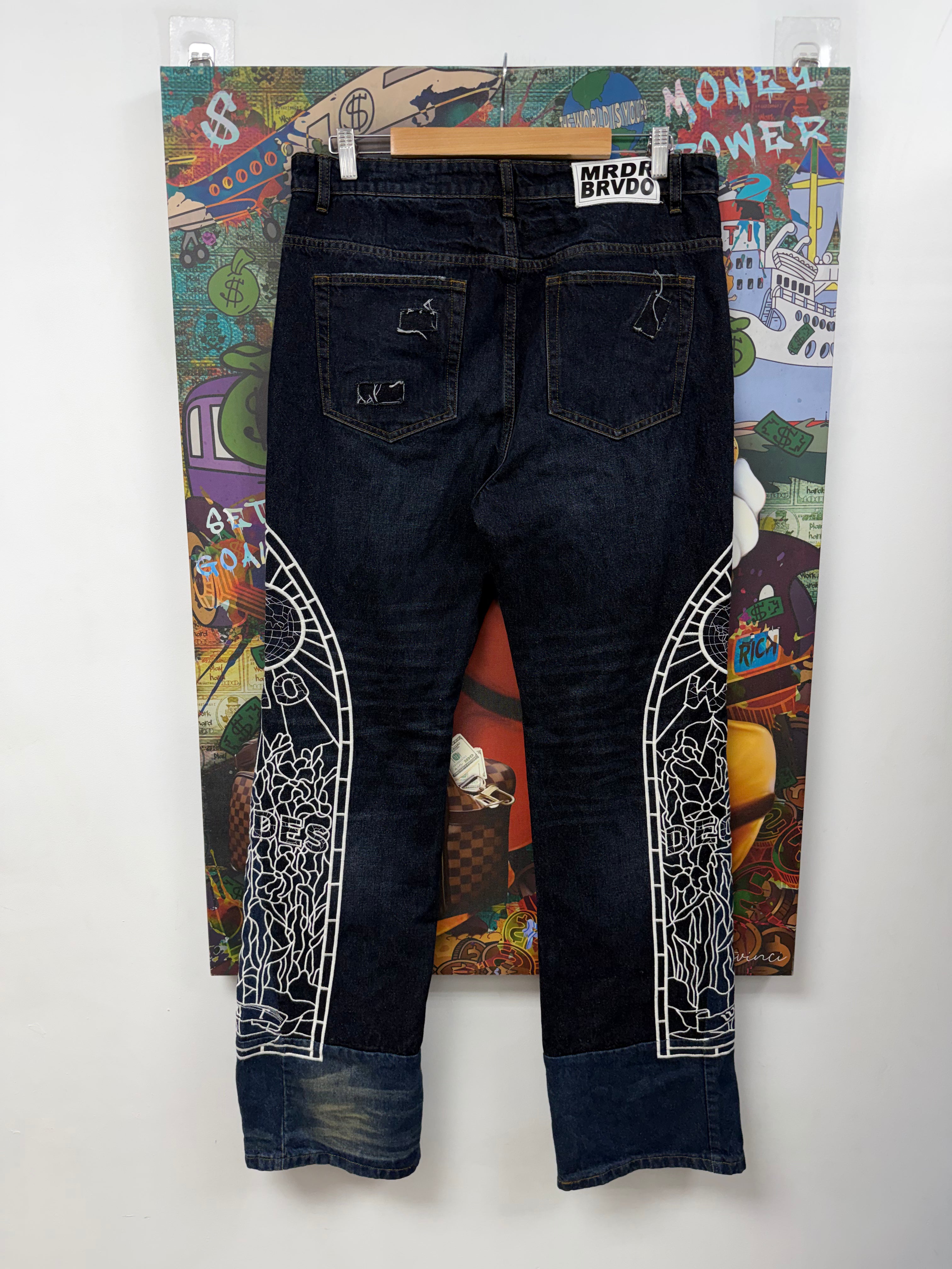 Who Decides War Navy White Embroidered Side Western Jeans