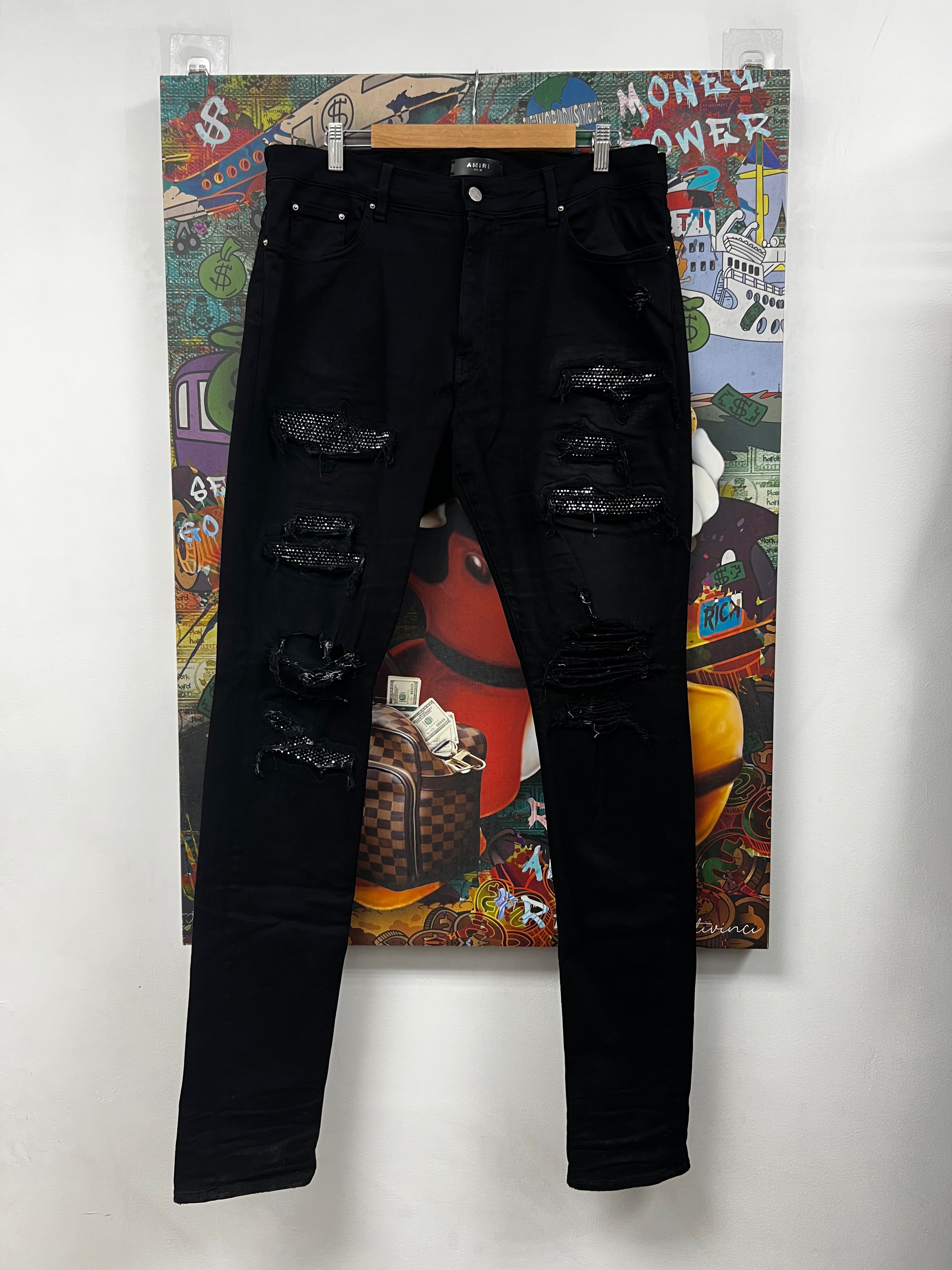 Amiri Black Crystal Swarovski Thrasher Jeans