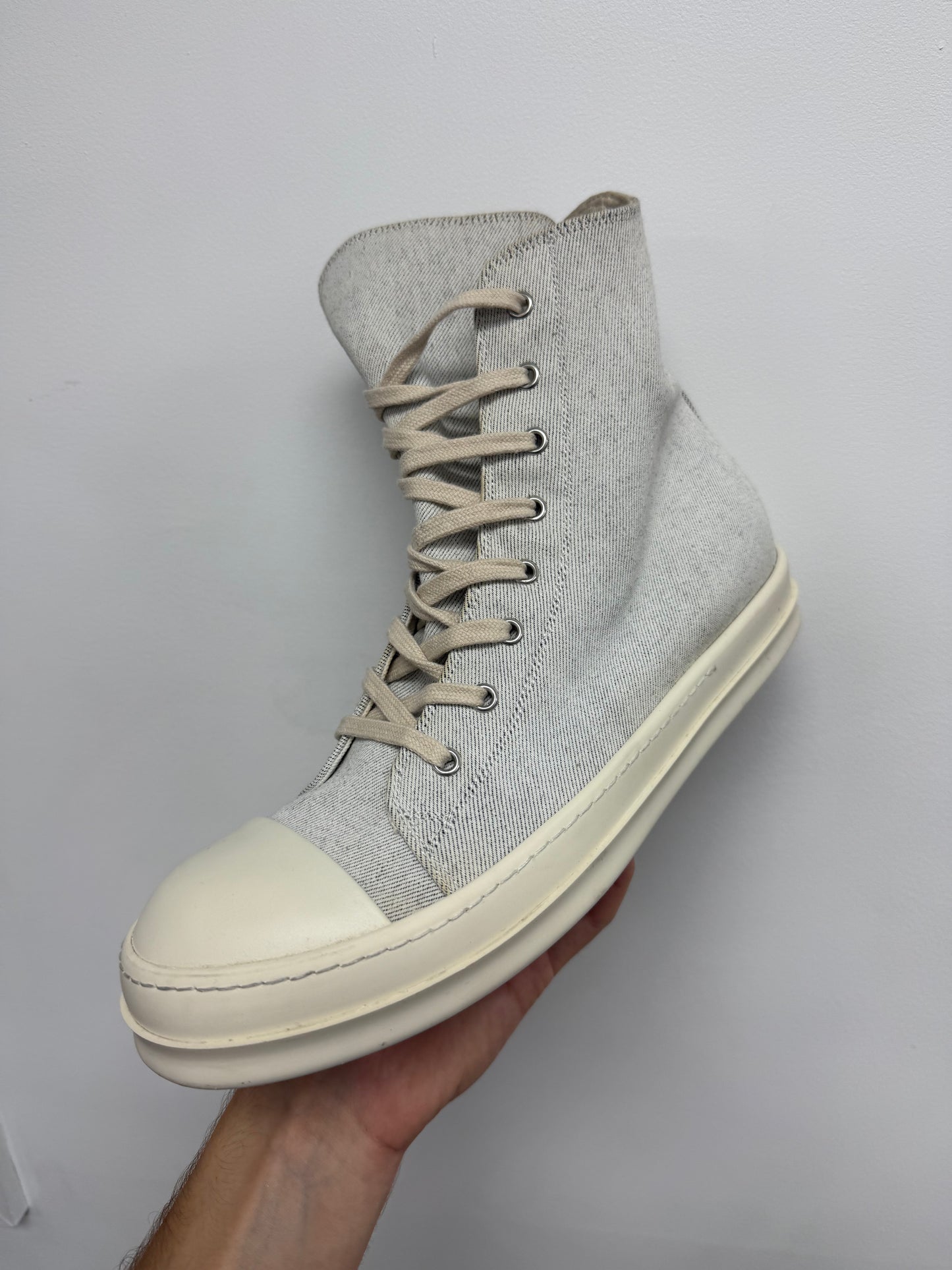 Rick Owens High Top Melange Milk Sneakers Used With Box