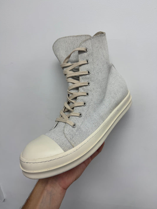 Rick Owens High Top Melange Milk Sneakers Used With Box