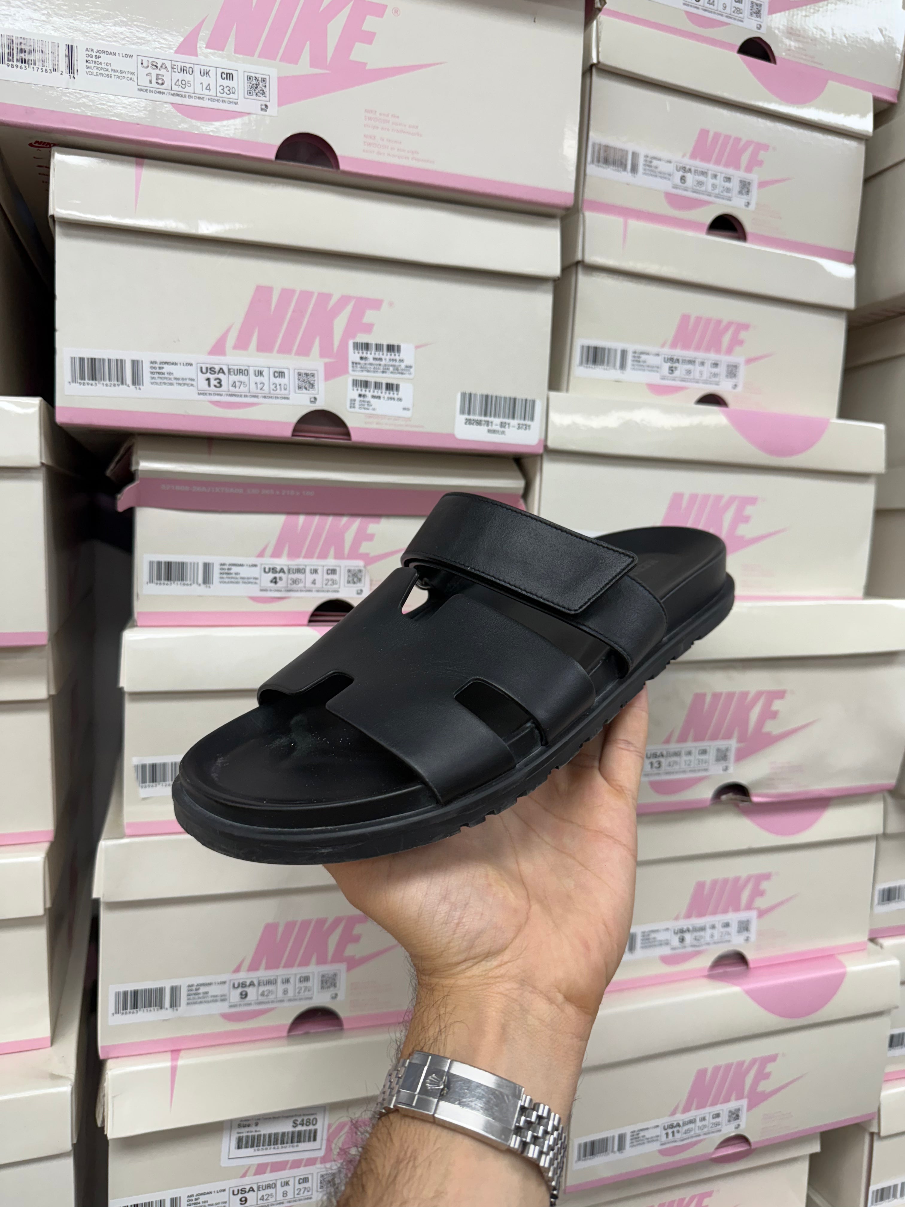 Hermes Black Chyper Slides