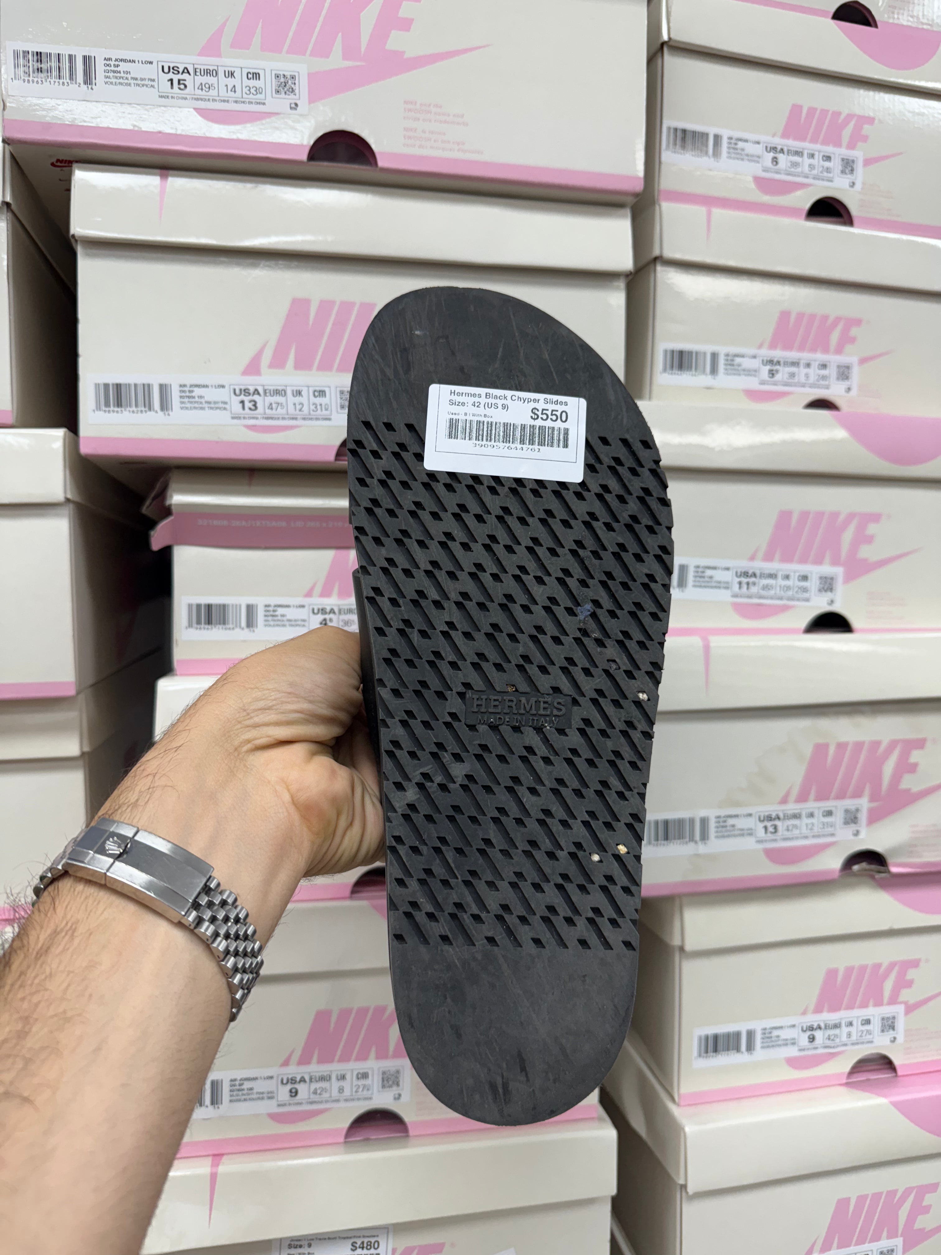 Hermes Black Chyper Slides
