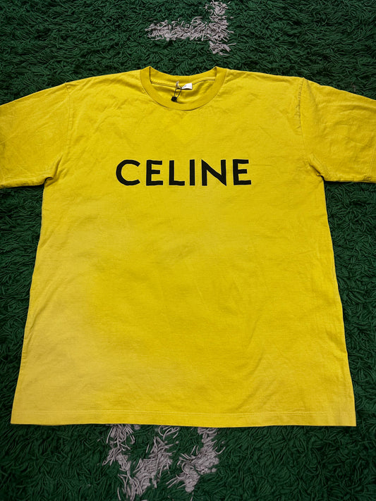 Celine Classic Logo Tee Yellow Black Used Small N/A