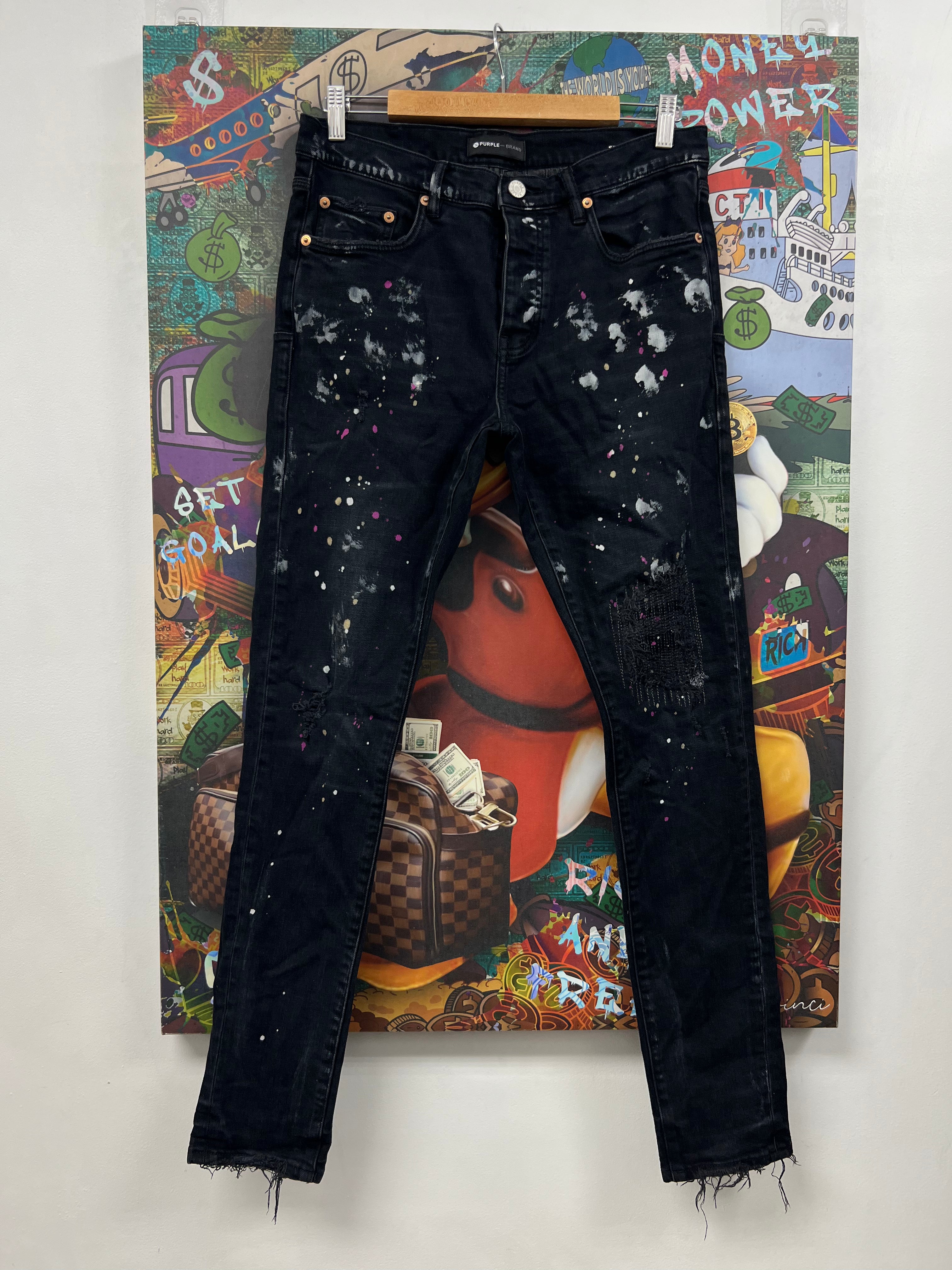 Purple Brand Black Pink Splatter P001 Jeans