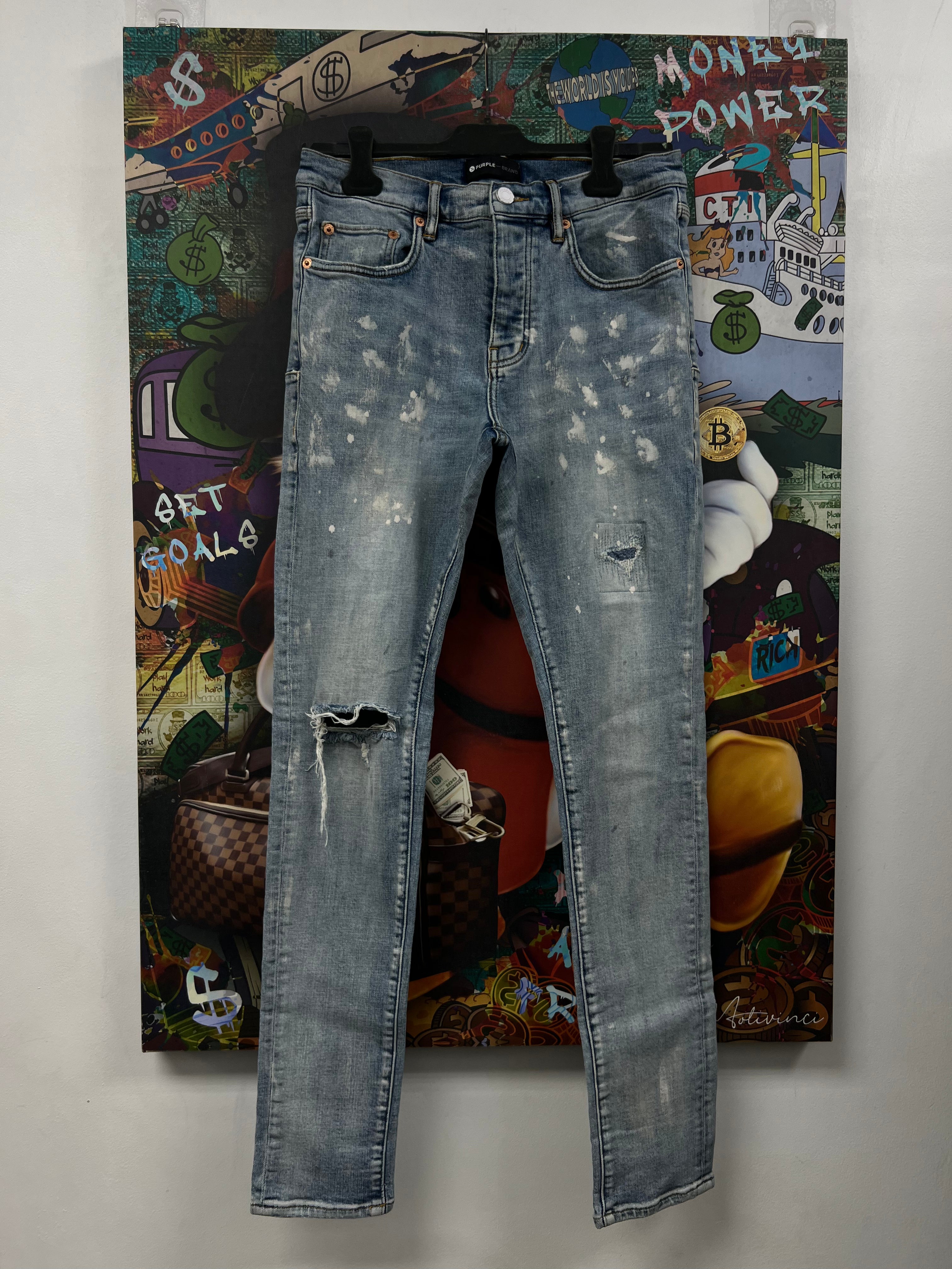 Purple Brand Light Wash Paint Splatter P001 Jeans