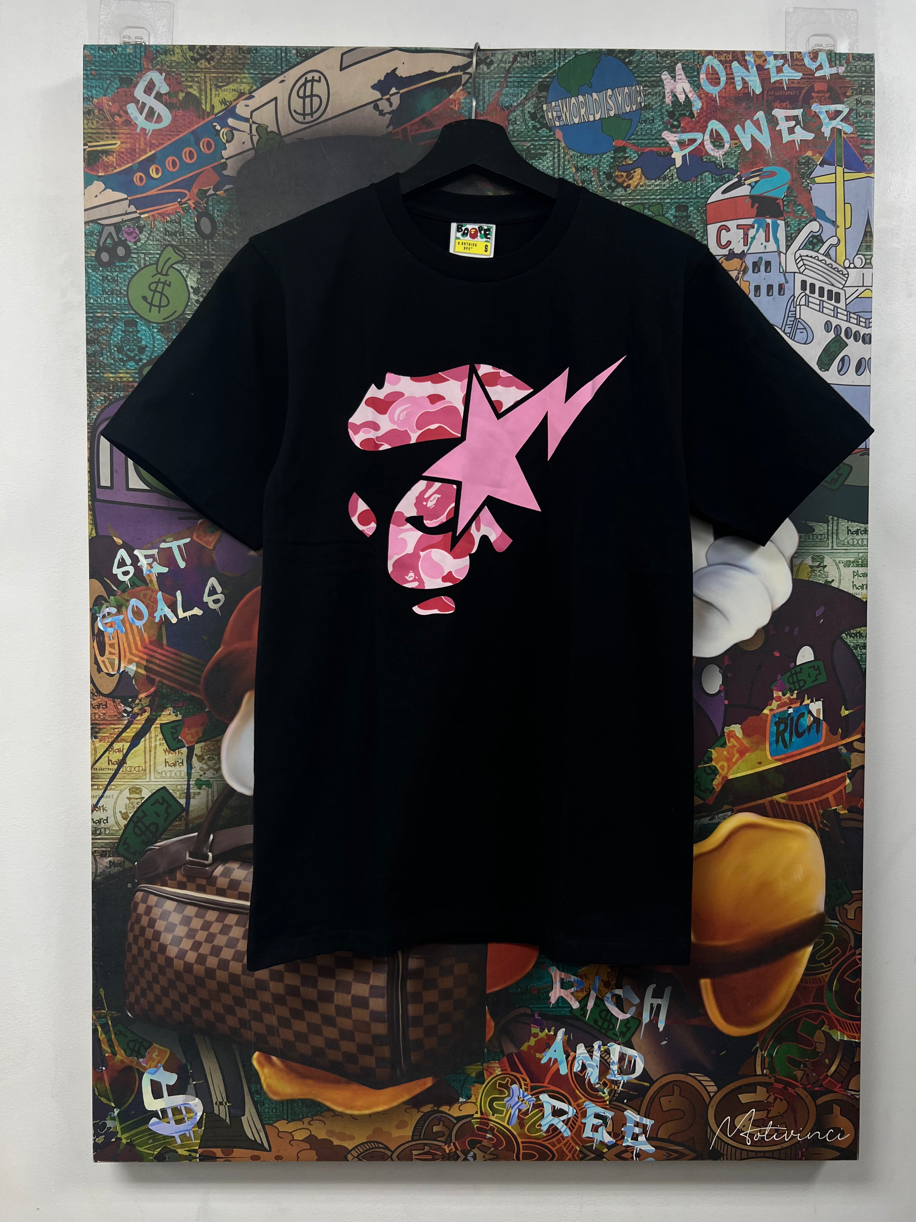 BAPE Pink & Red Camo Bapesta Tee