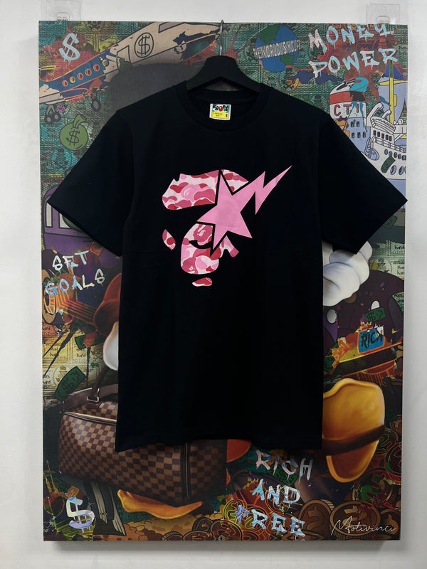 BAPE Pink & Red Camo Bapesta Tee