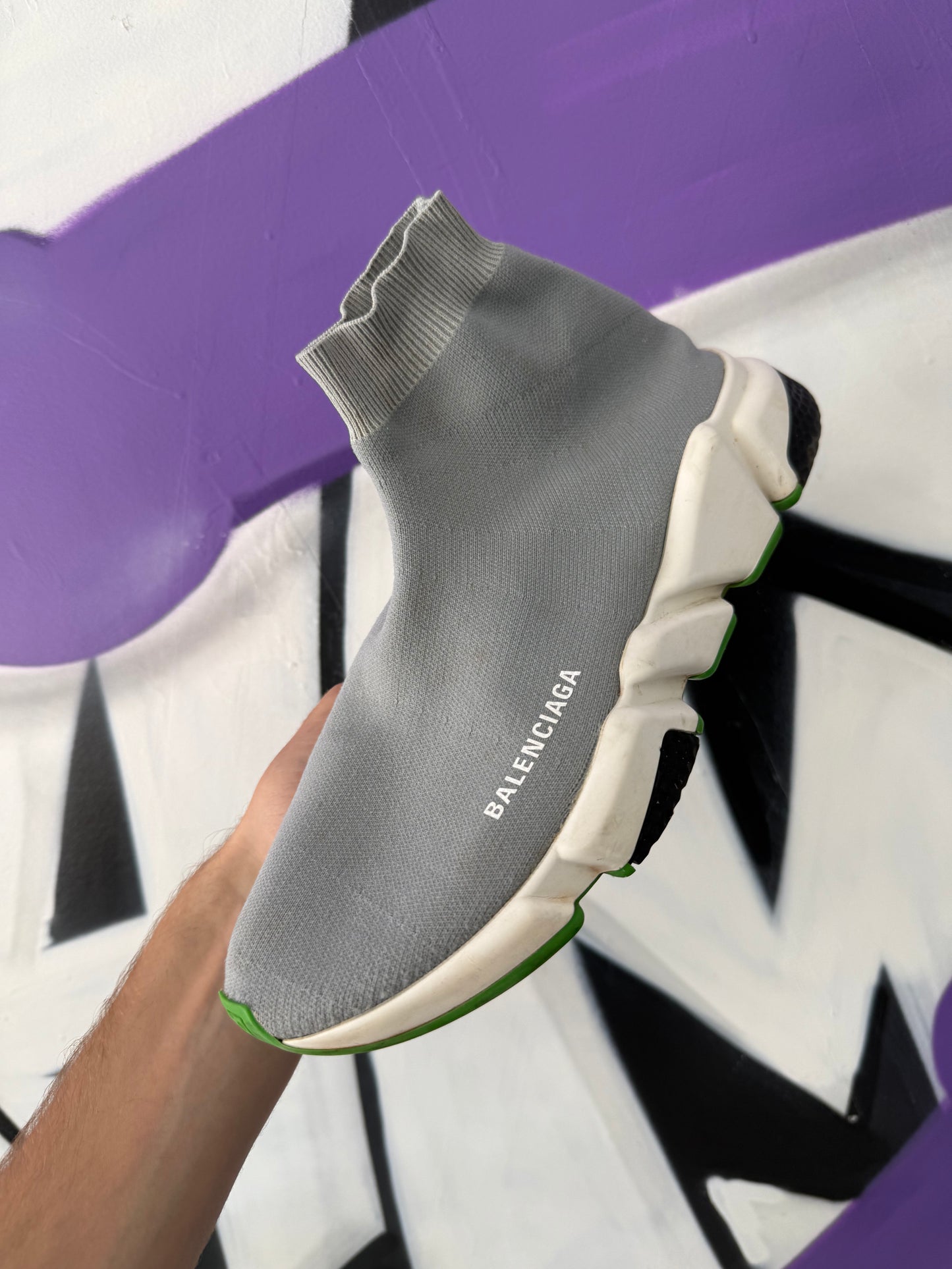 Balenciaga Speed Trainer Grey White Green Used No Box
