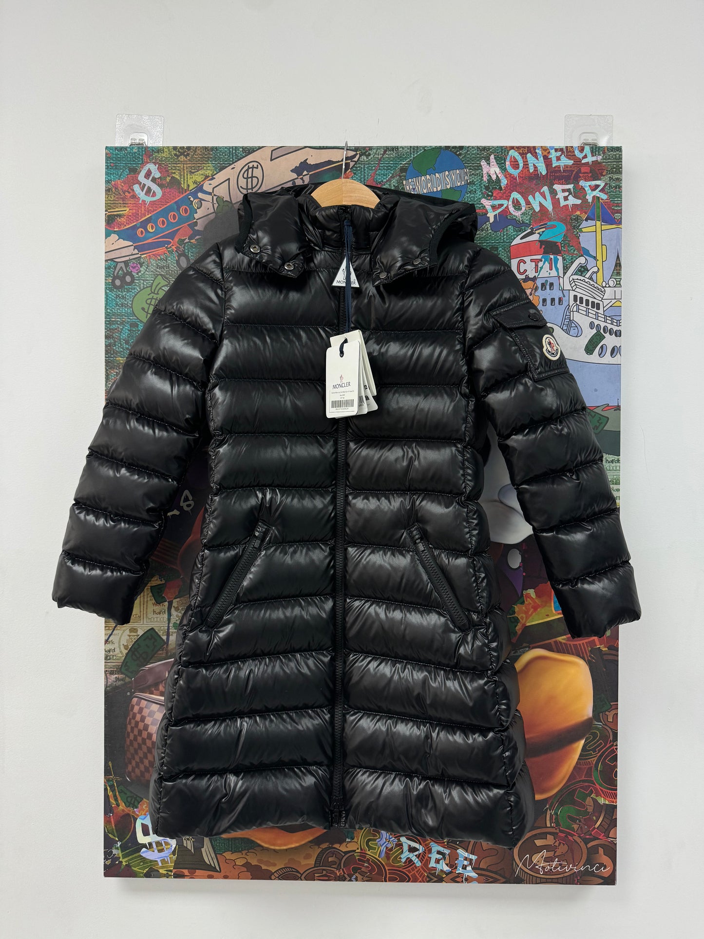 Moncler Moka Long Coat Black New Kid's 10 Years Old With Tags