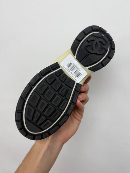Chanel CC Logo Runner White Silver Used With Box