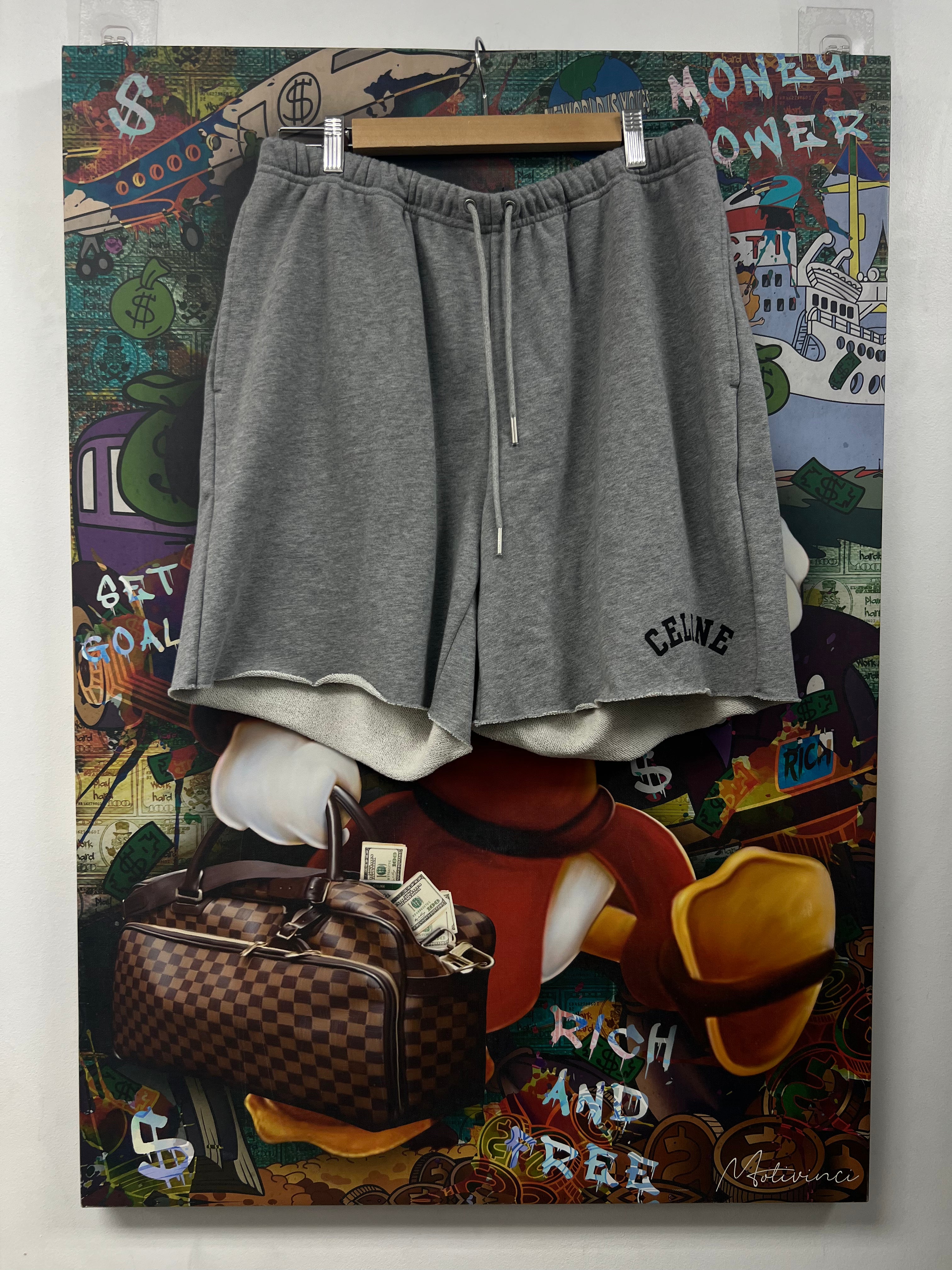 Celine Grey Black Arc Logo Shorts