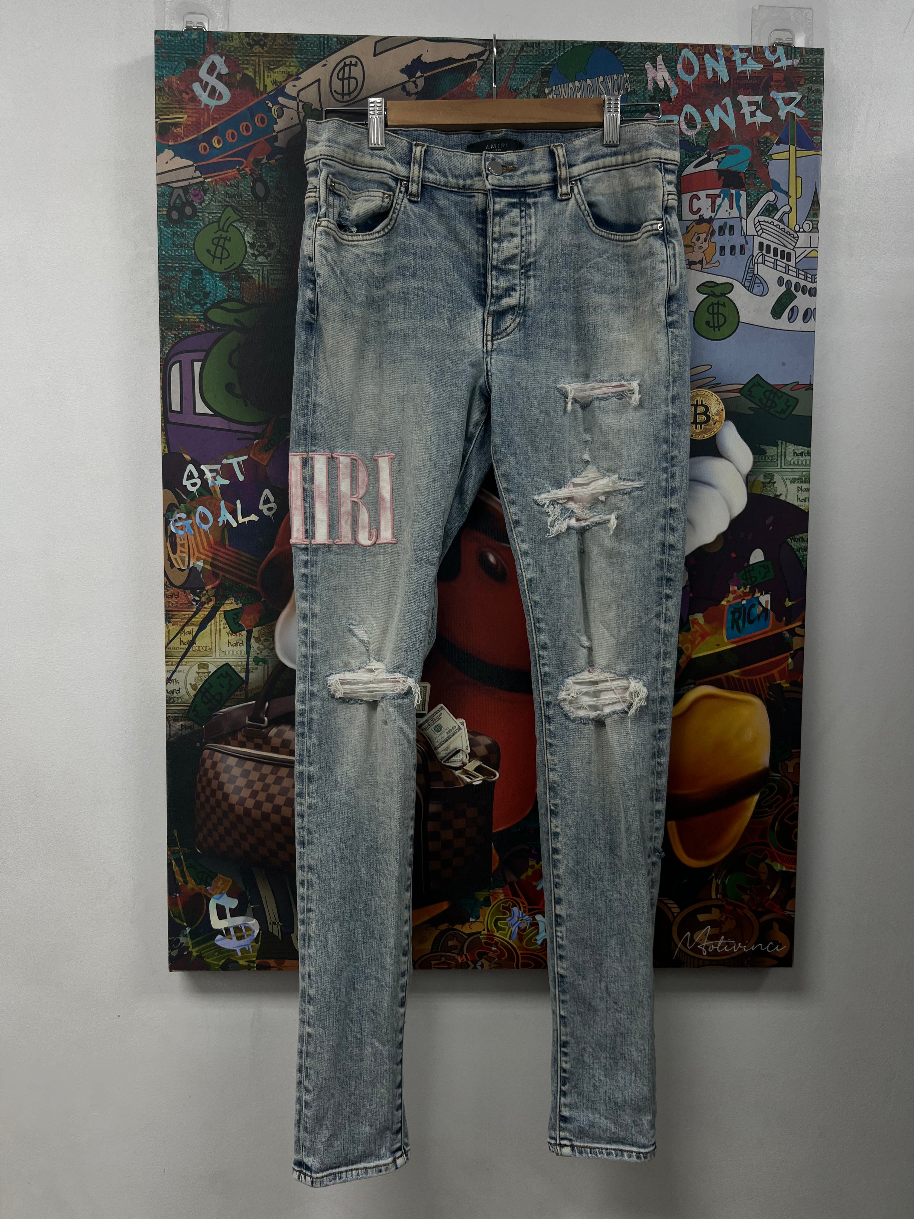 Amiri Stone Wash Pink Core Logo Jeans