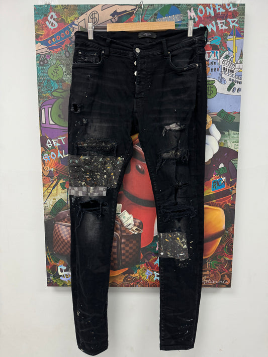 Amiri Jeans Black Splatter Patchwork Used 34 N/A