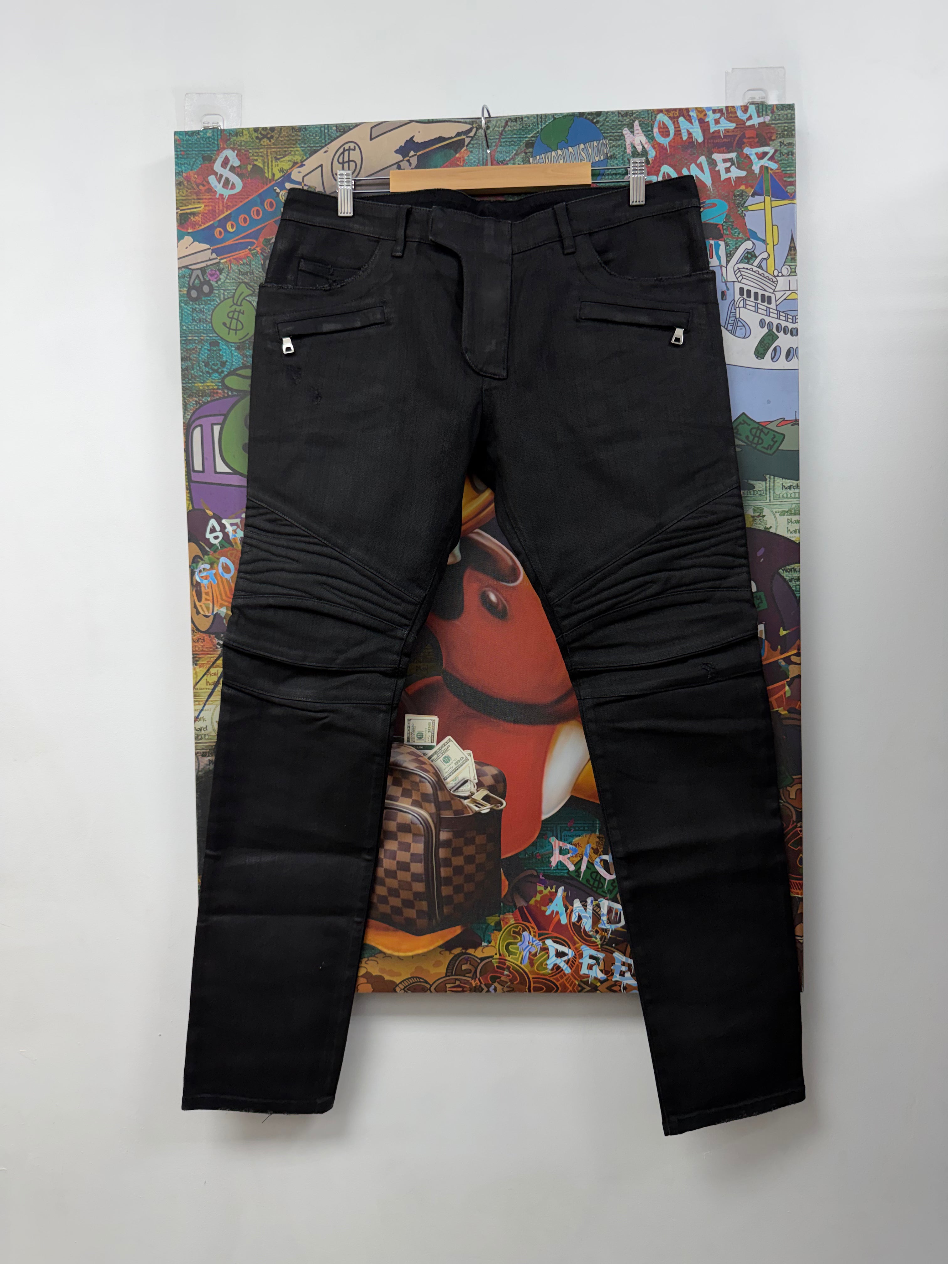Balmain Black Wax Biker Jeans
