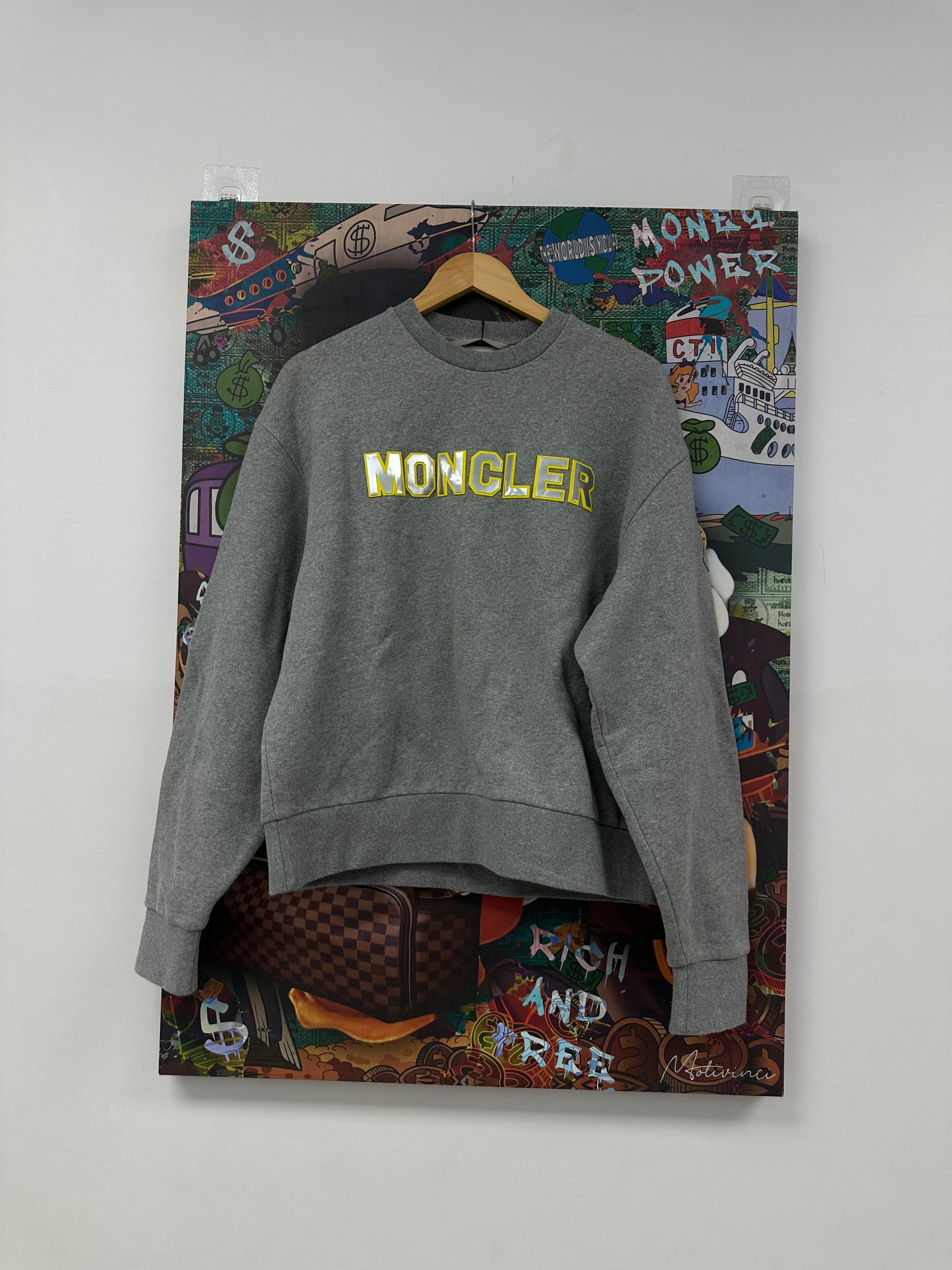 Moncler Reflective Logo Crewneck Grey Yellow Used Small