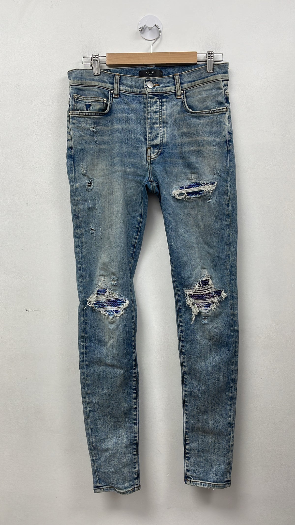 Amiri MX1 Light Wash Aqua Patch Jeans