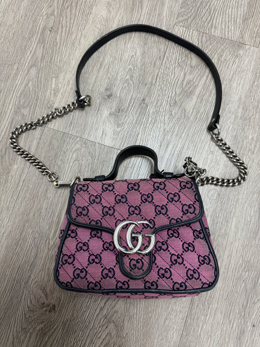 Gucci GG Canvas Marmont Mini Pink Bag Used No Box