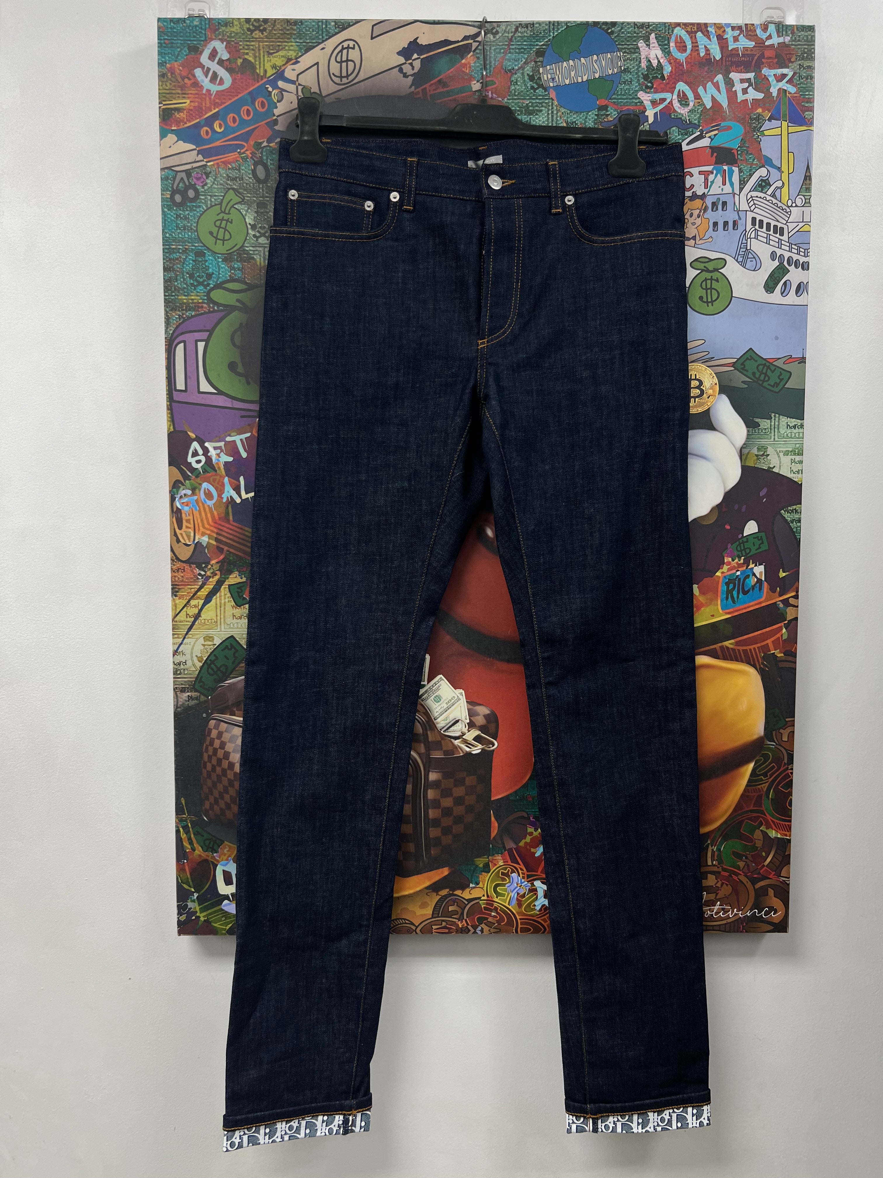 Dior Navy Selvedge Cuff Logo Jeans