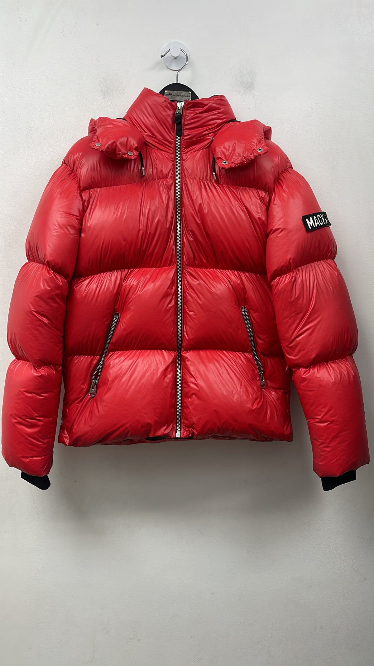 Mackage Red Black Sleeve Logo Puffer Jacket