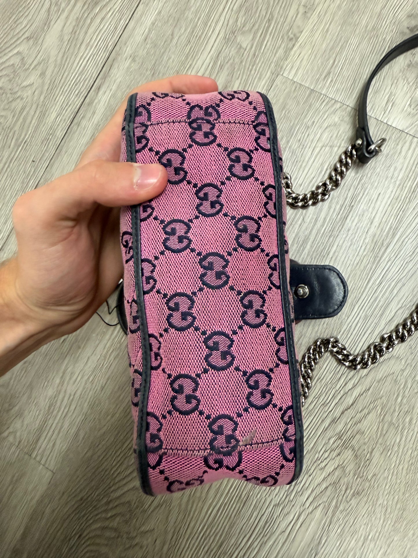 Gucci GG Canvas Marmont Mini Pink Bag Used No Box
