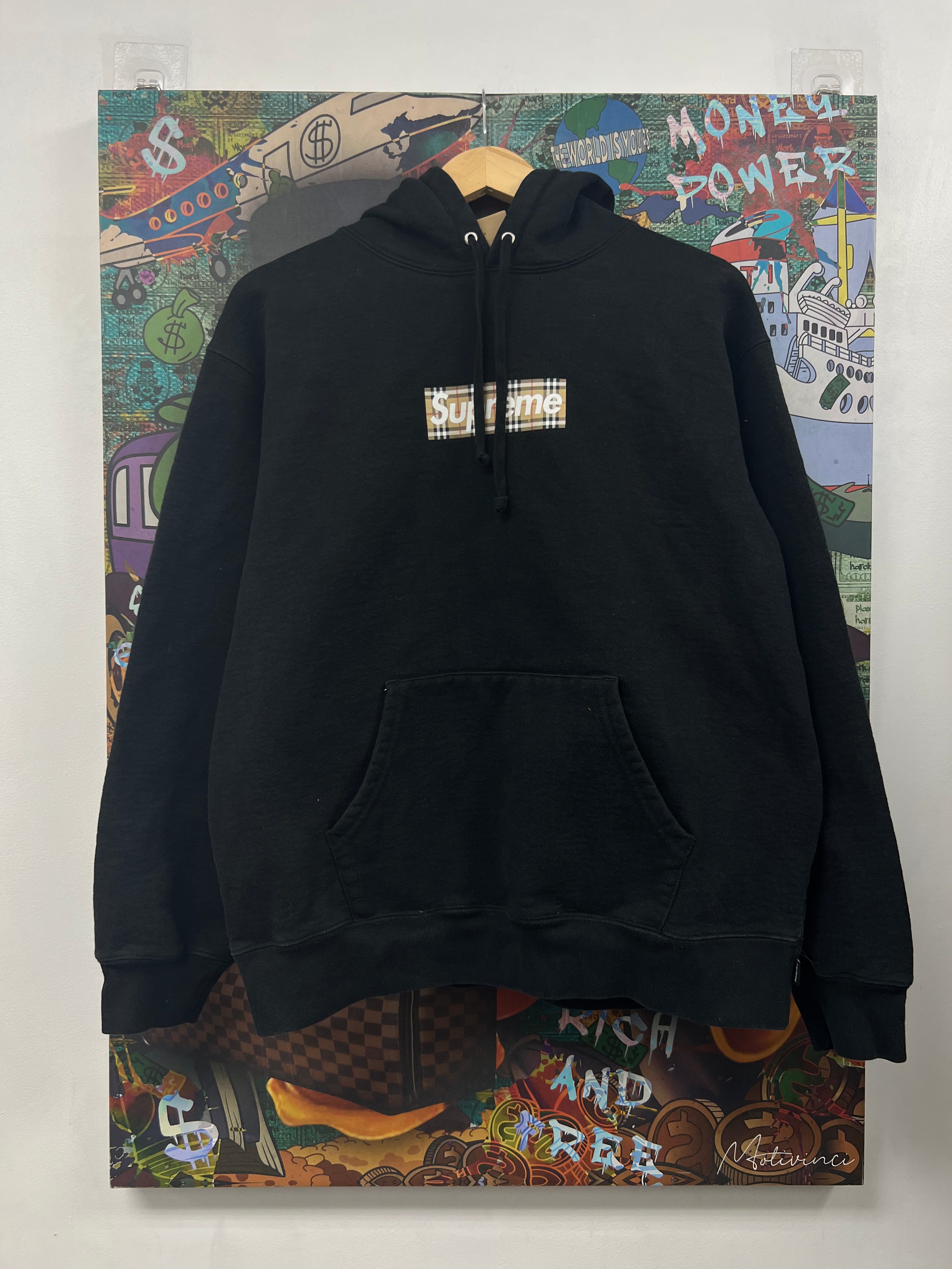 Supreme Black Burberry Box Logo Hoodie