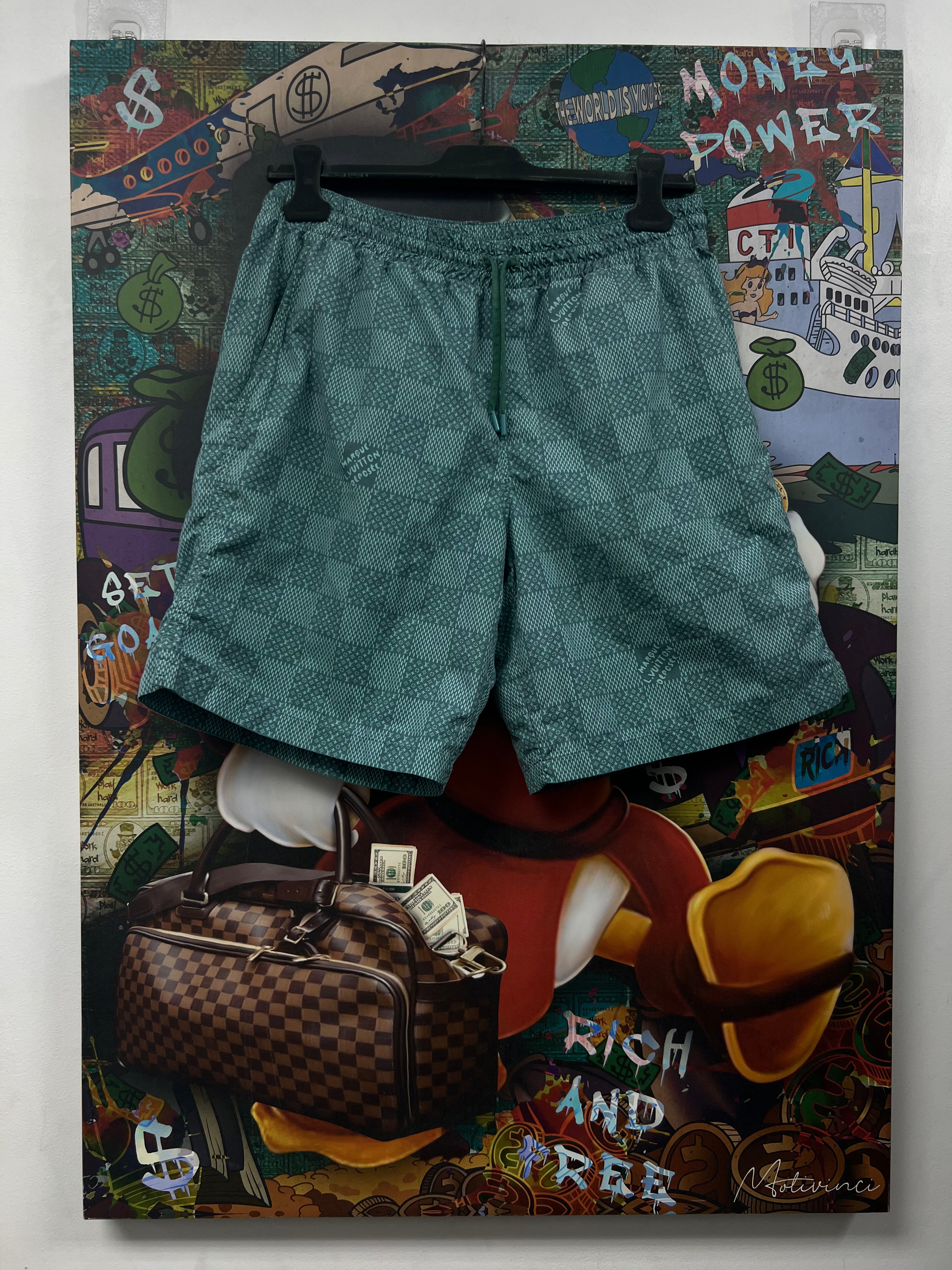 Louis Vuitton Teal Damie Marque Swim Trunks